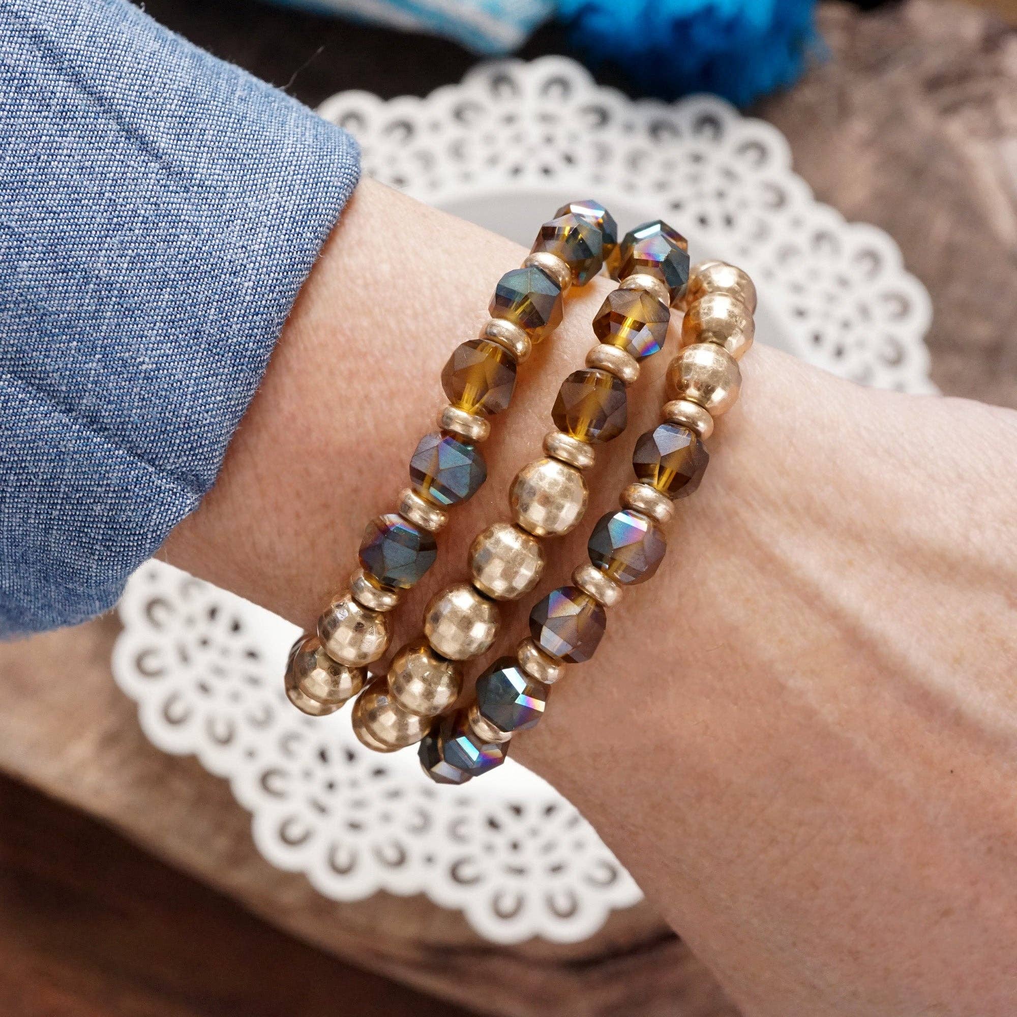 Festive Stretchy Beaded bracelet Sets - Gold, Black, Brown, Red
