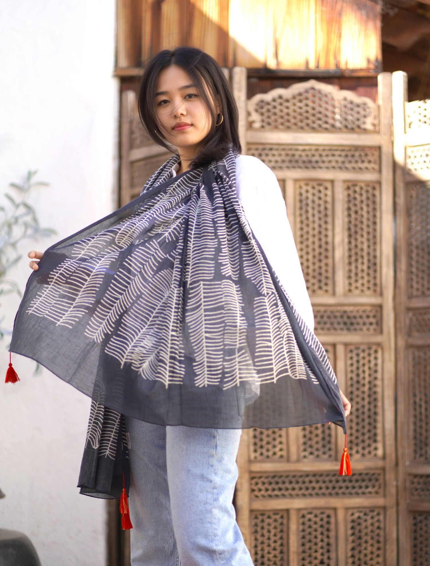 Cotton Scarf with Tassel