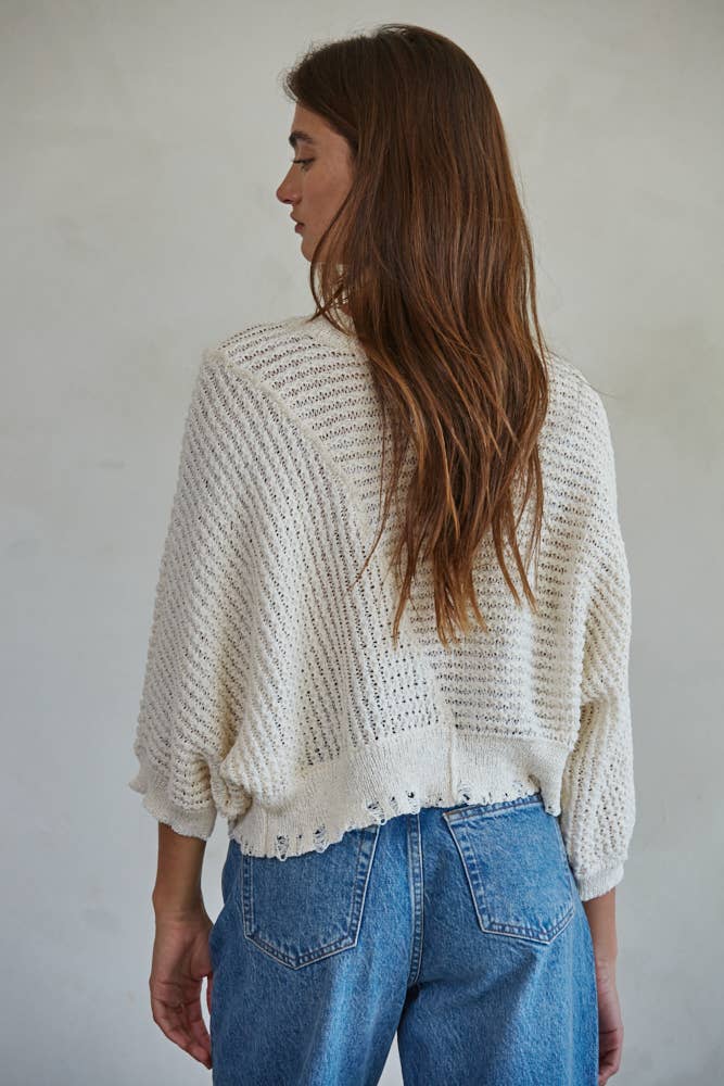 Knit Sweater Round Neck 3/4 Sleeve Pullover Top