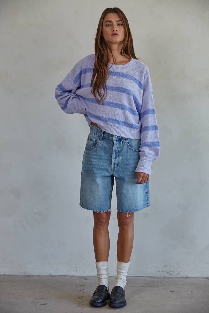 Knit Sweater Striped Crewneck Long Sleeve Top