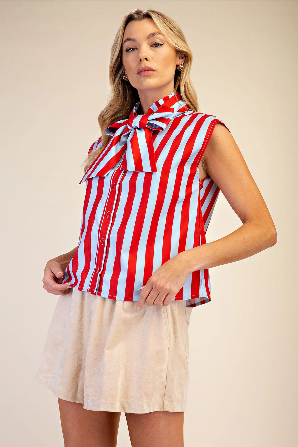 Striped Tie Front Blouse