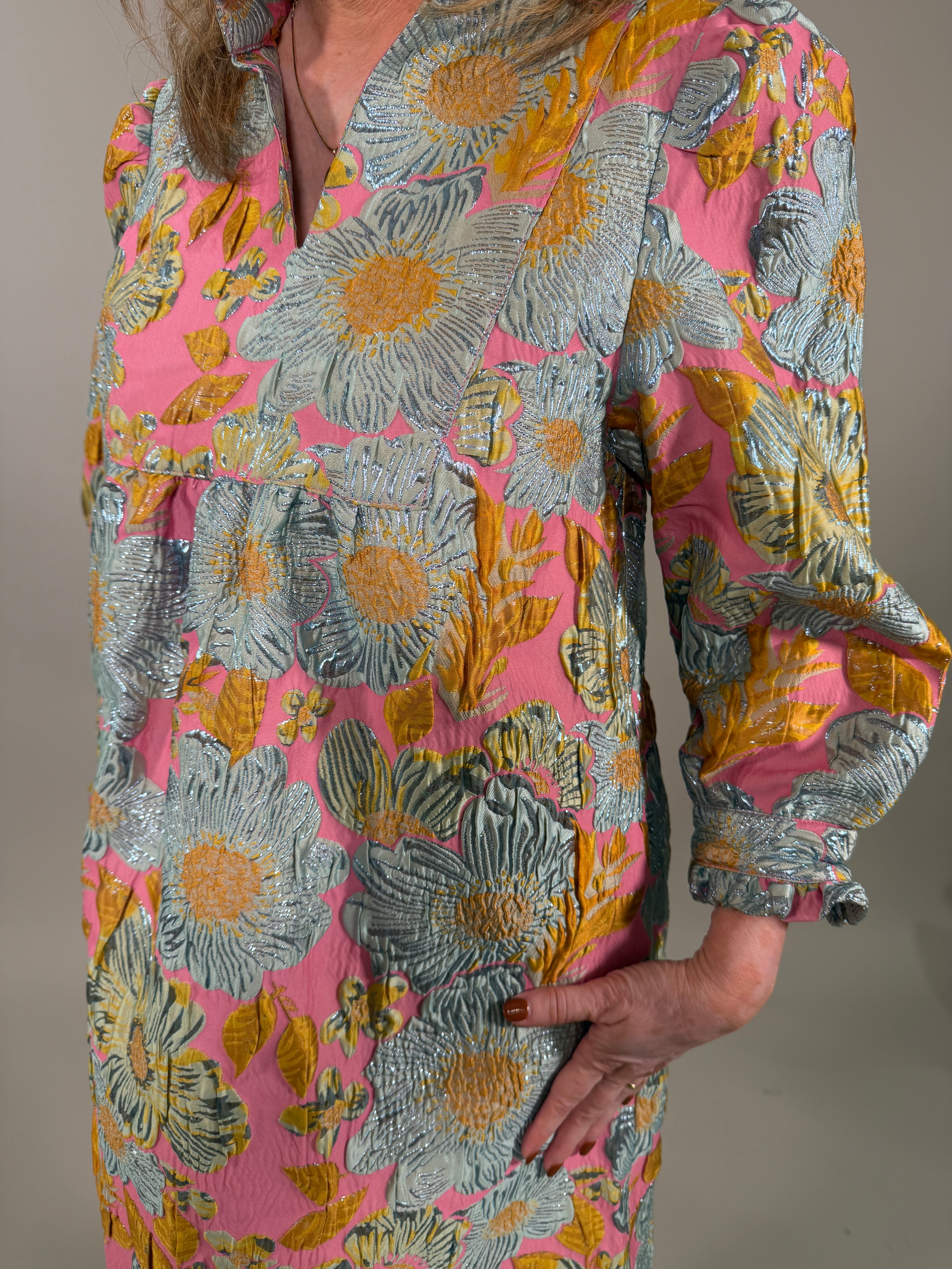 Metallic Floral Brocade Party Dress