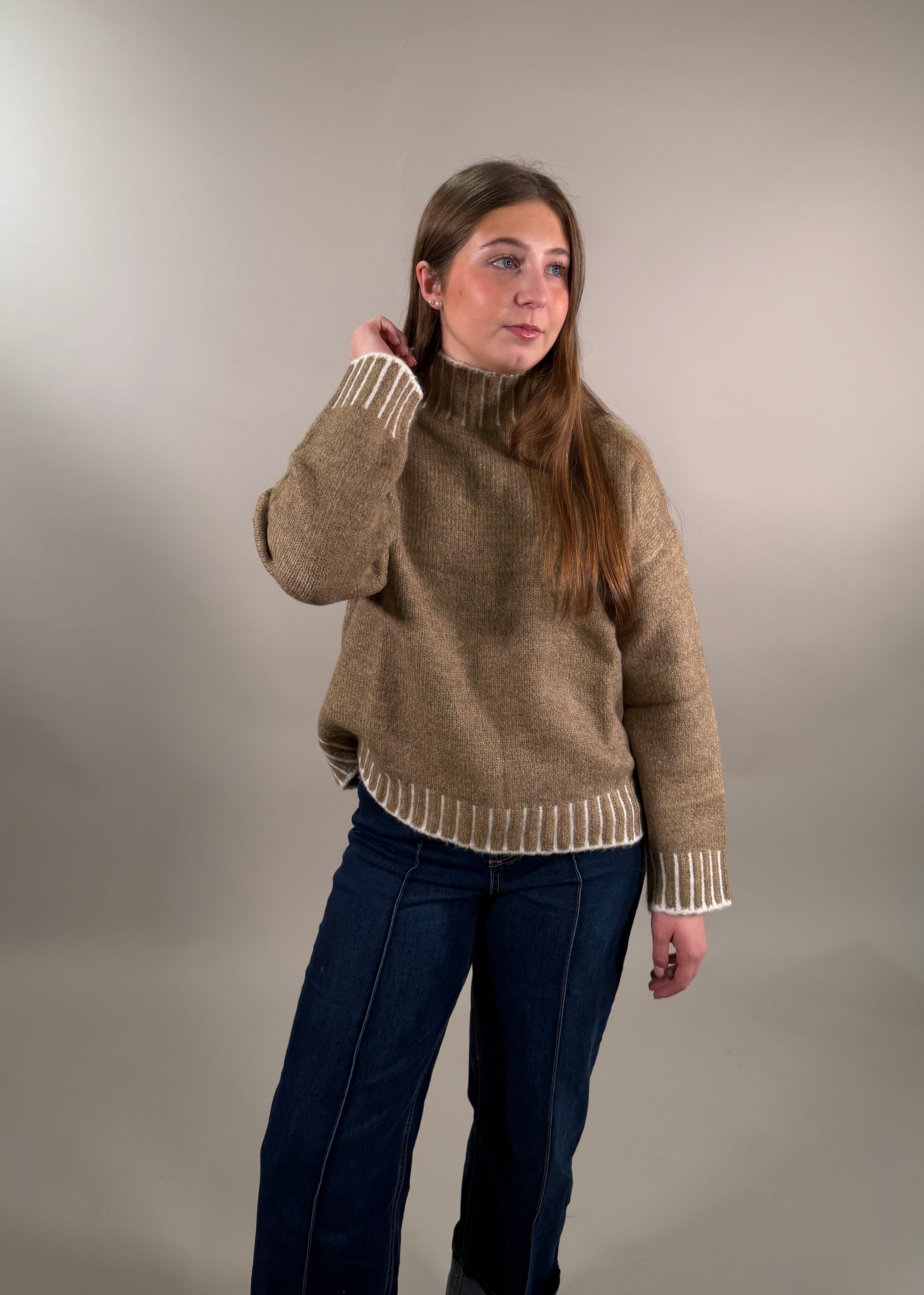 Cozy Contrast Trim Turtleneck