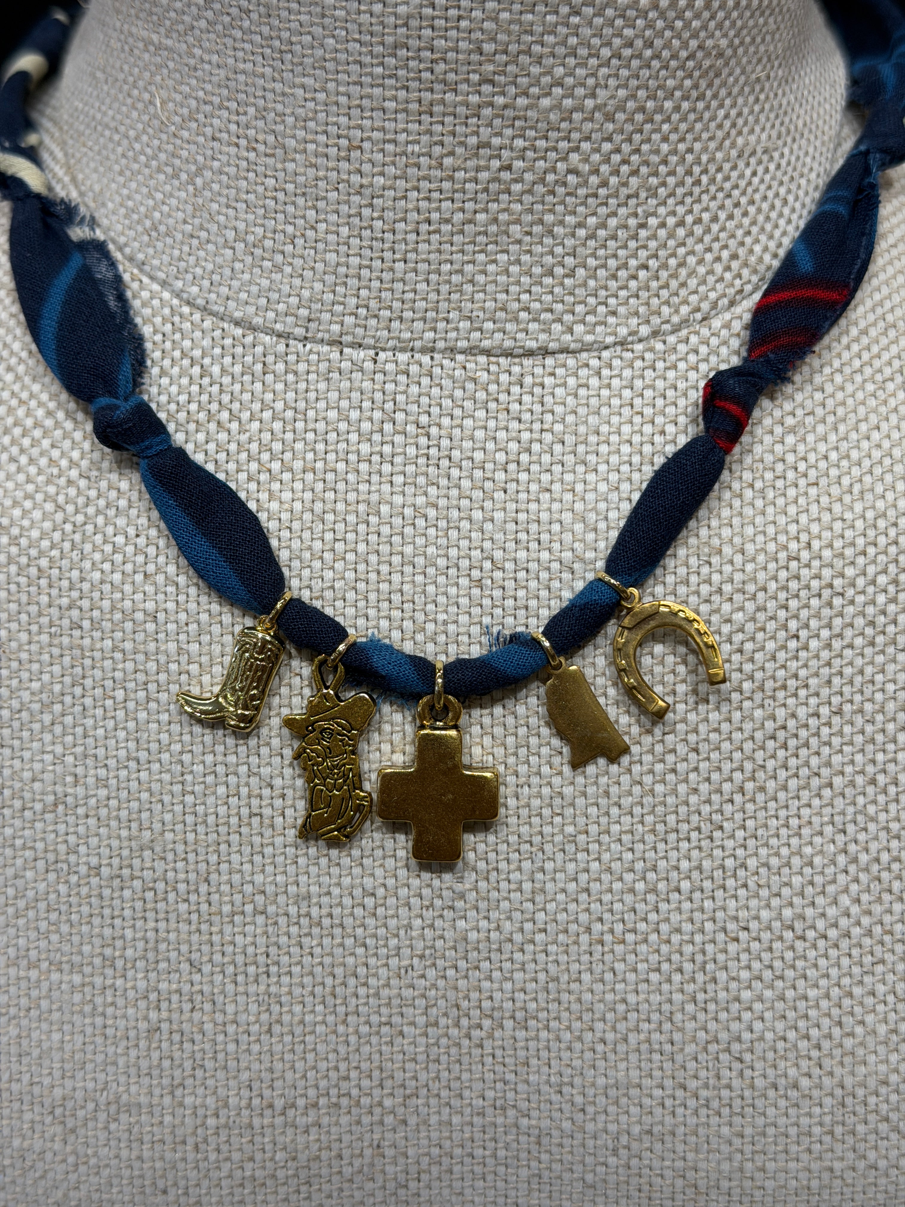 Gold Ole Miss Bandana Charm Necklace