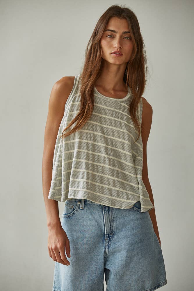 Knit Striped Round Neck Sleeveless Tank Top