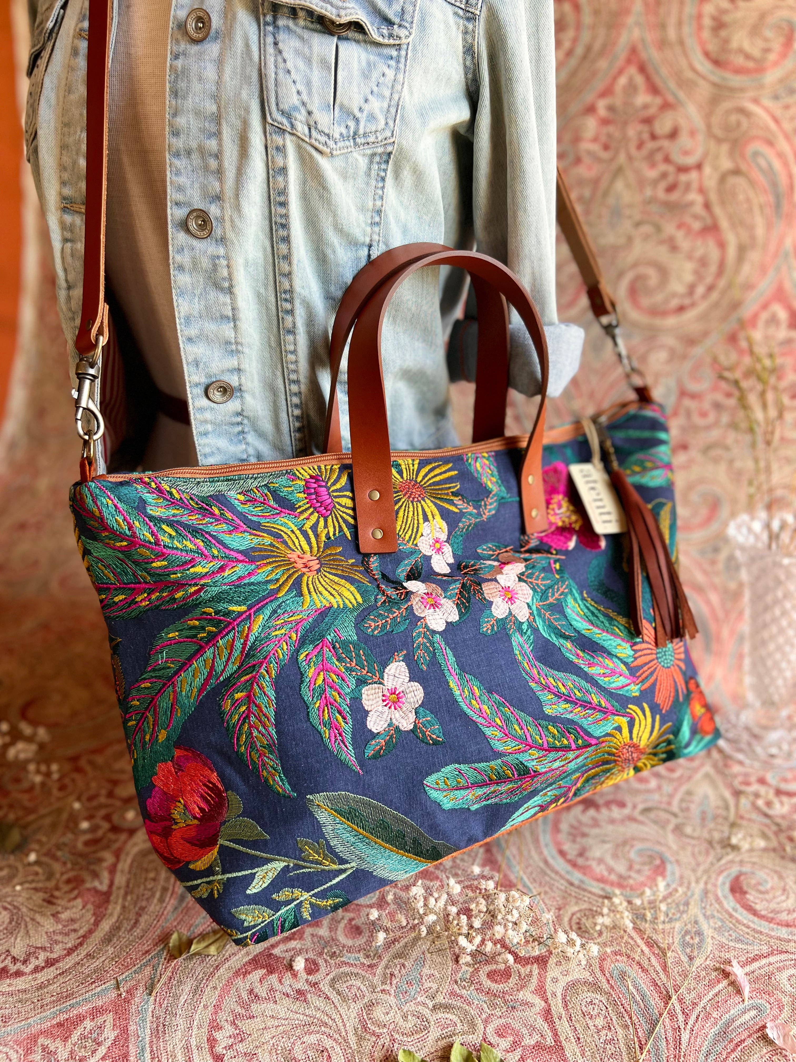 Handcrafted Carryall Tote and Floral Buddy Bag