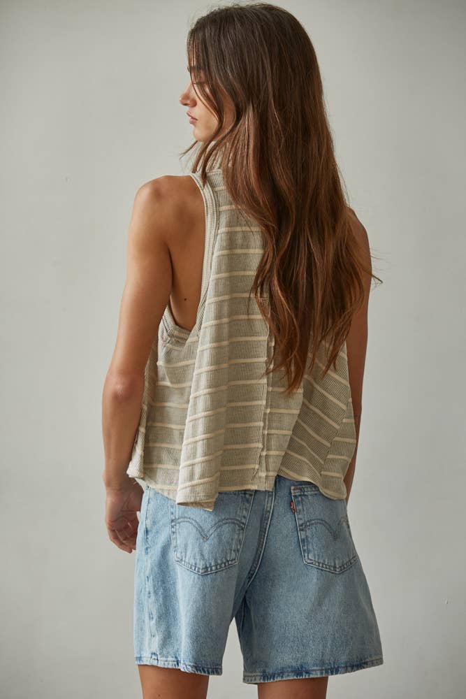 Knit Striped Round Neck Sleeveless Tank Top