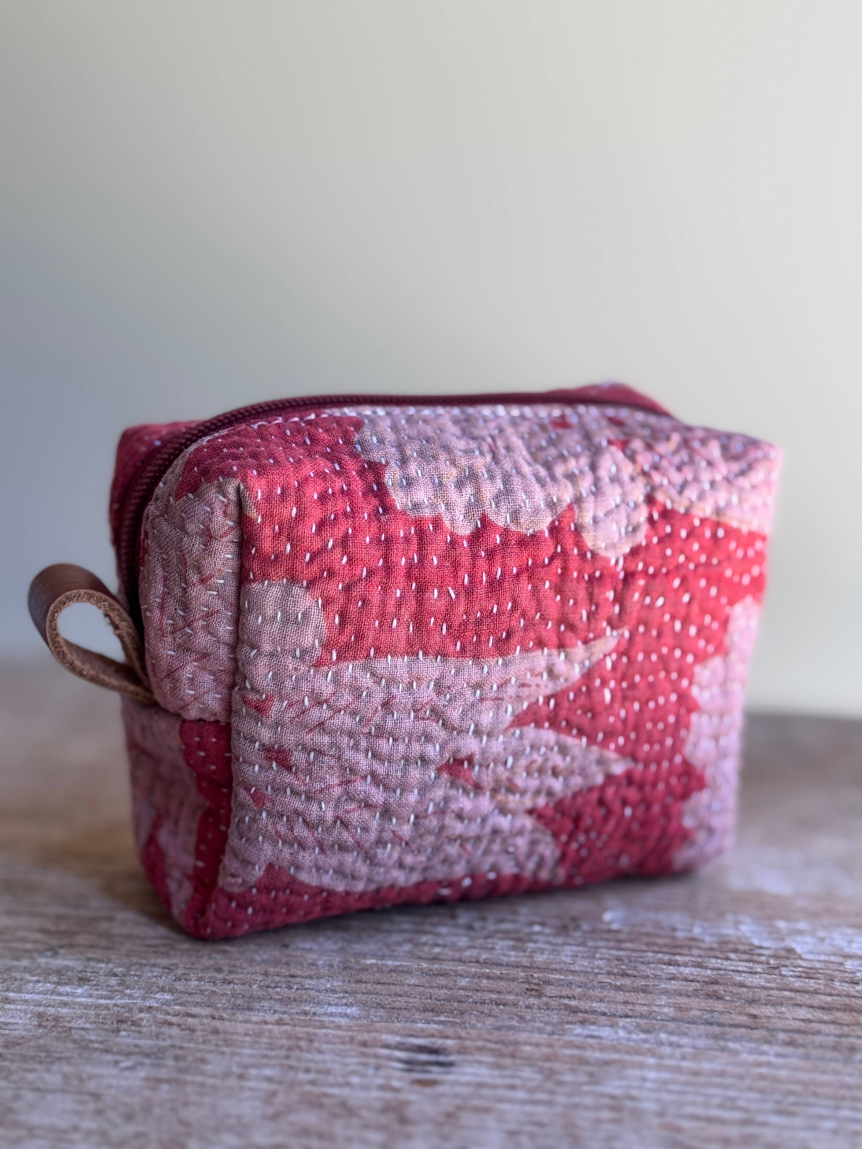 Pink Floral Kantha Pouch