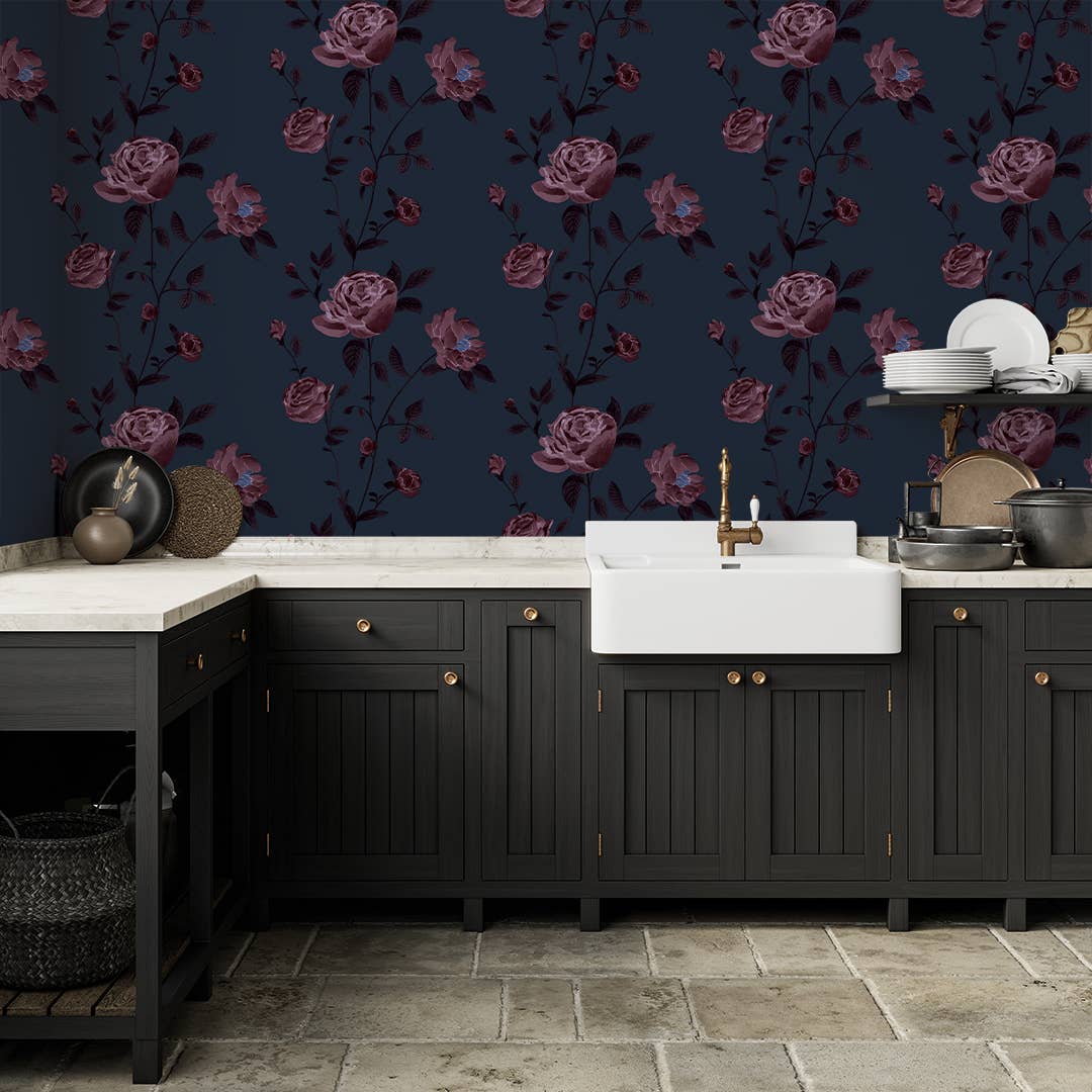 Rambling Rose Denim Peel and Stick Wallpaper, 56 Sq. Ft.