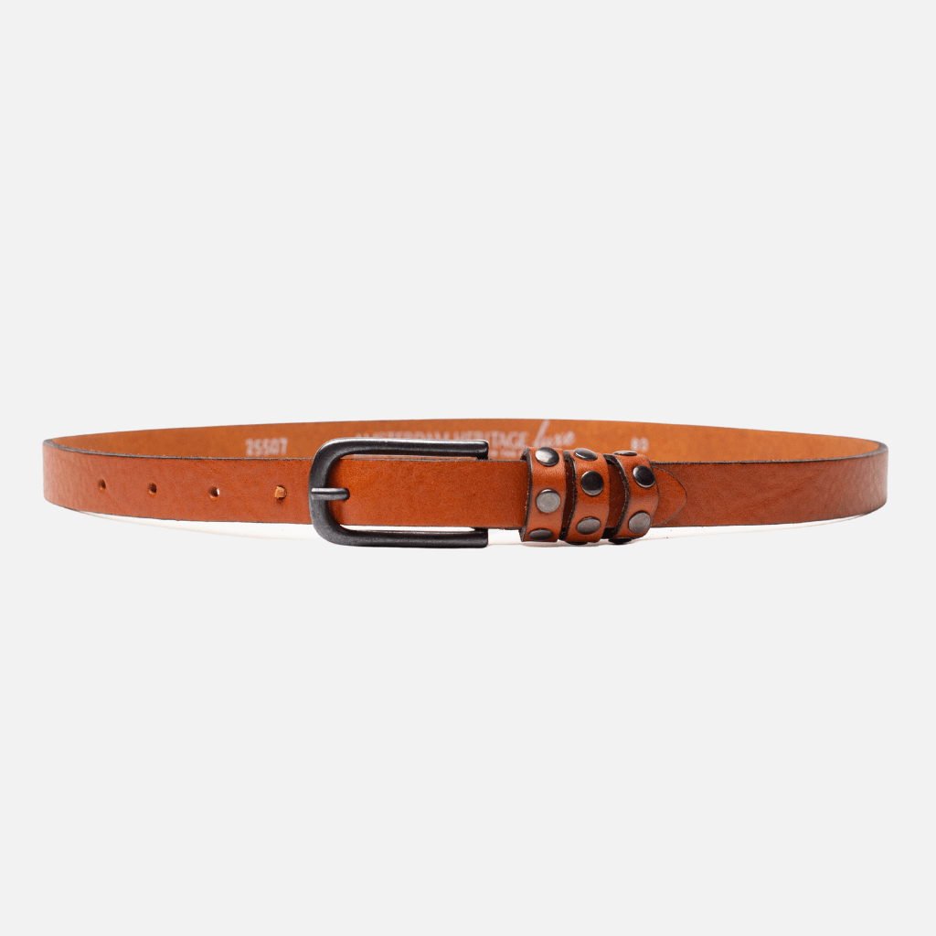 Kai Silver Buckle Skinny Studded Design Leather Belt