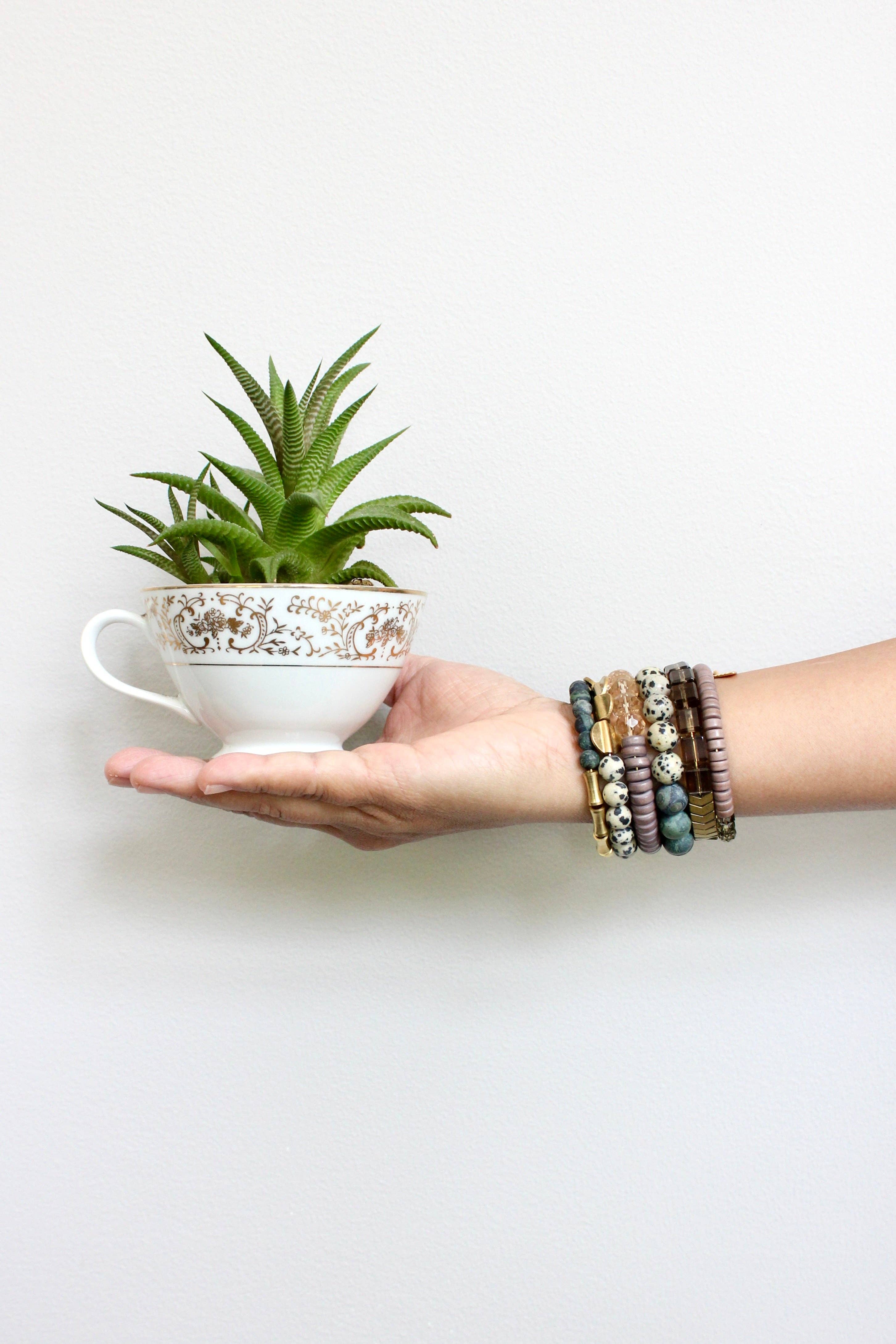 Green Jasper and Mauve Beaded Wrap Bracelet