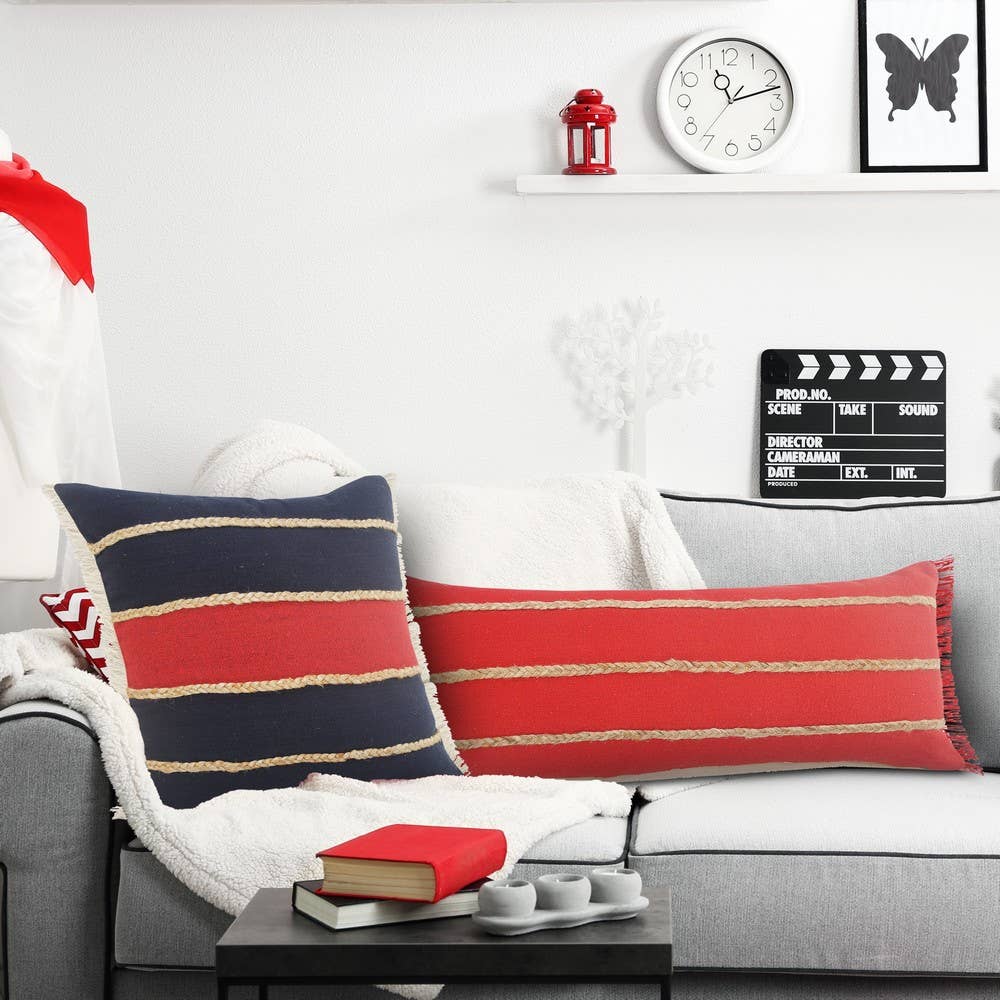 Americana Striped Throw Pillow with Jute Braiding