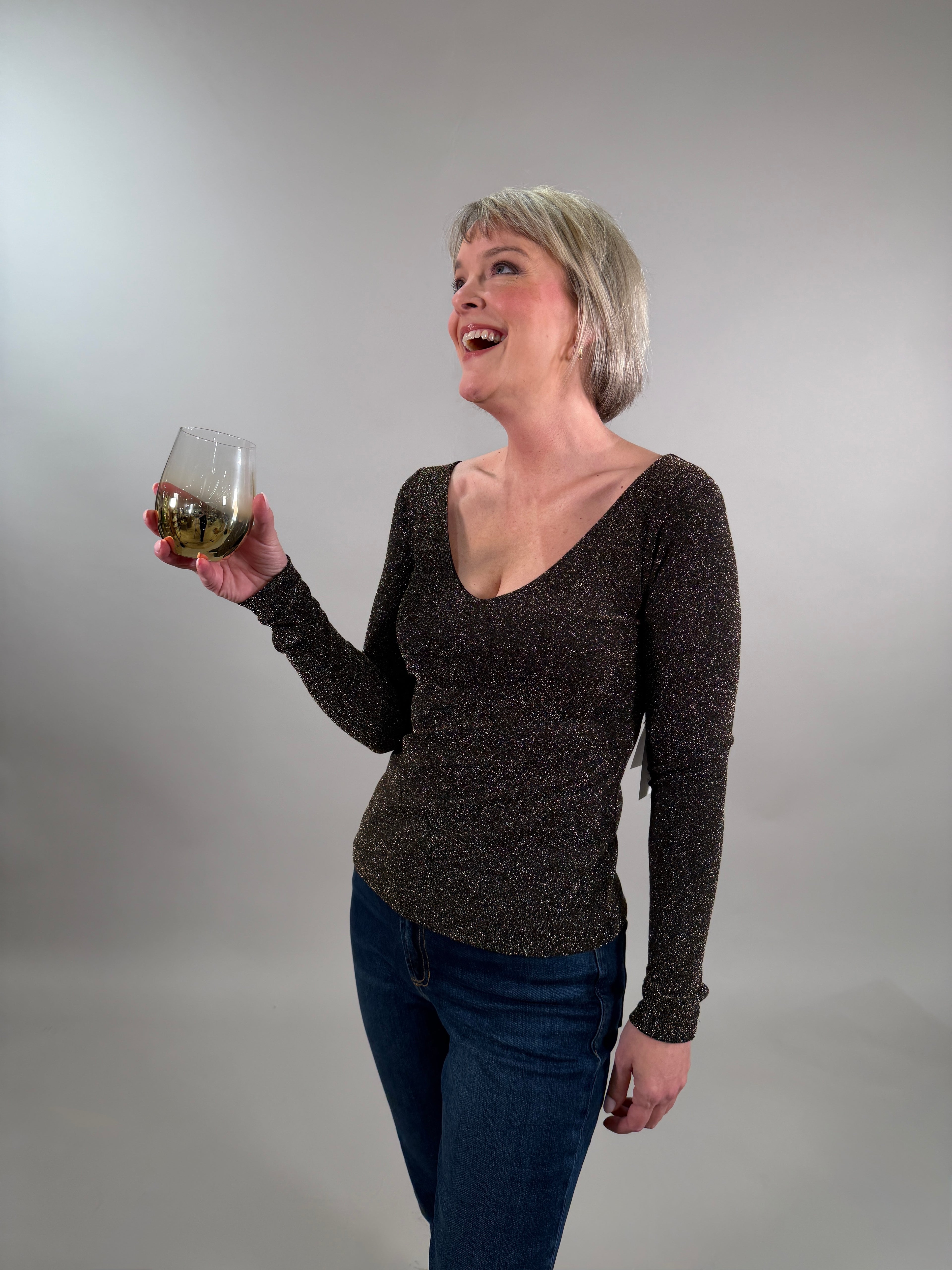 Whitney Metallic V Neck Top