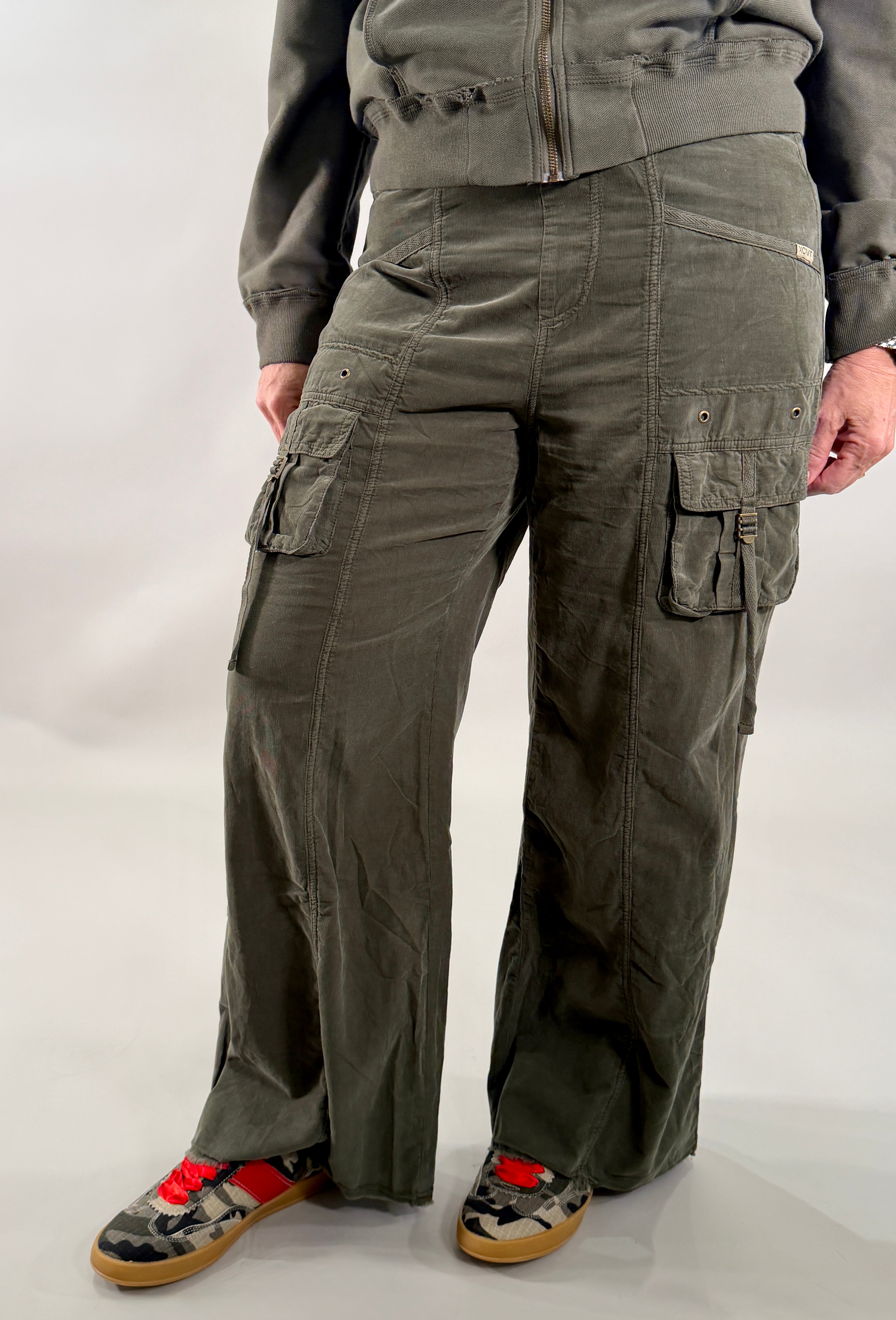 Corduroy Wide Leg Drawstring Cargo Pant