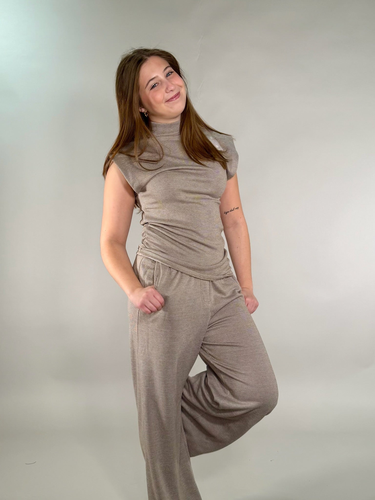 Houndstooth Knit Wide-Leg Lounge Pants