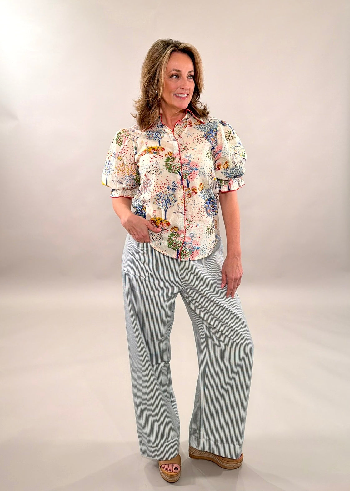 Coastal Striped Wide-Leg Pants