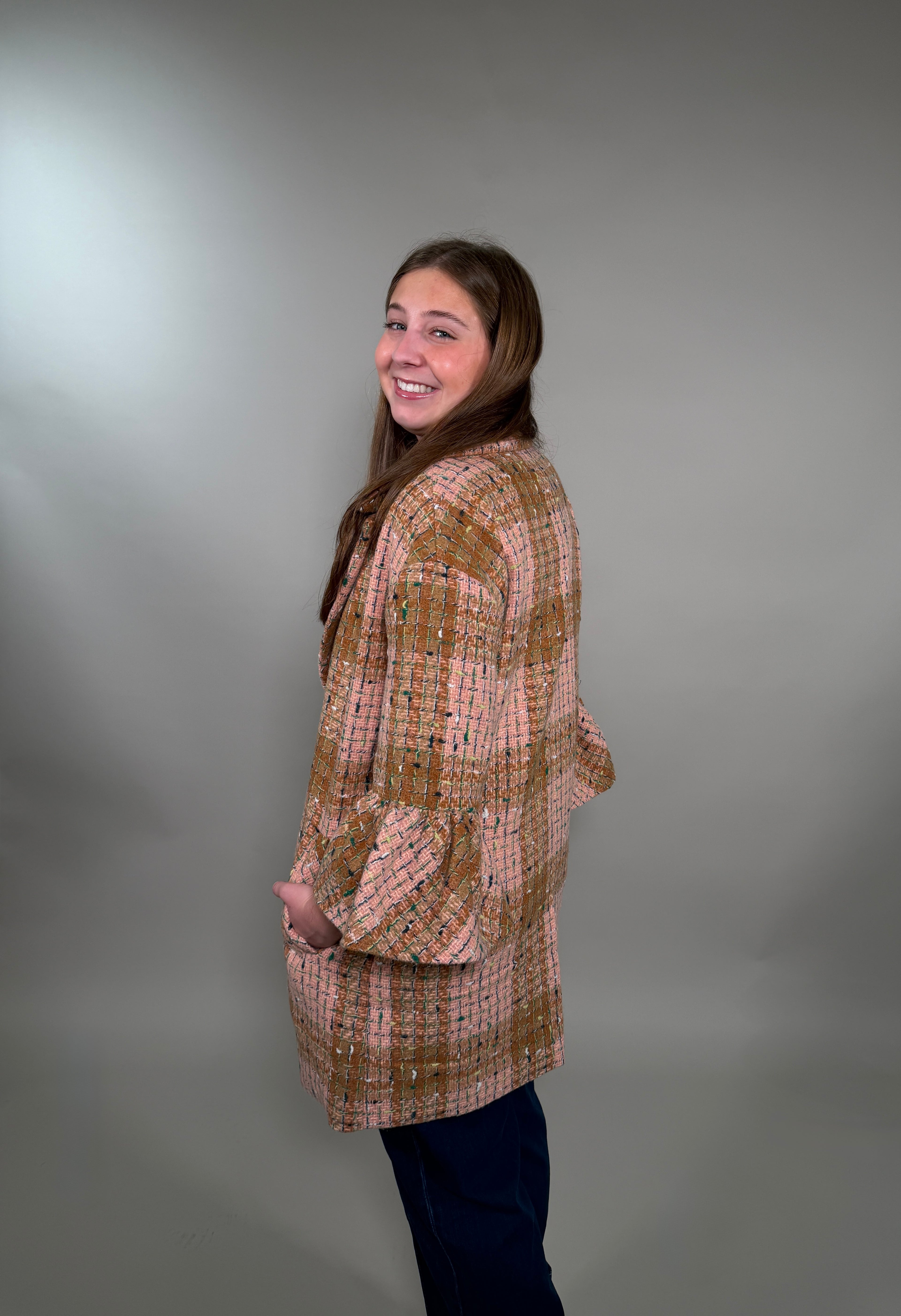 Ruffle Sleeve Plaid Coat