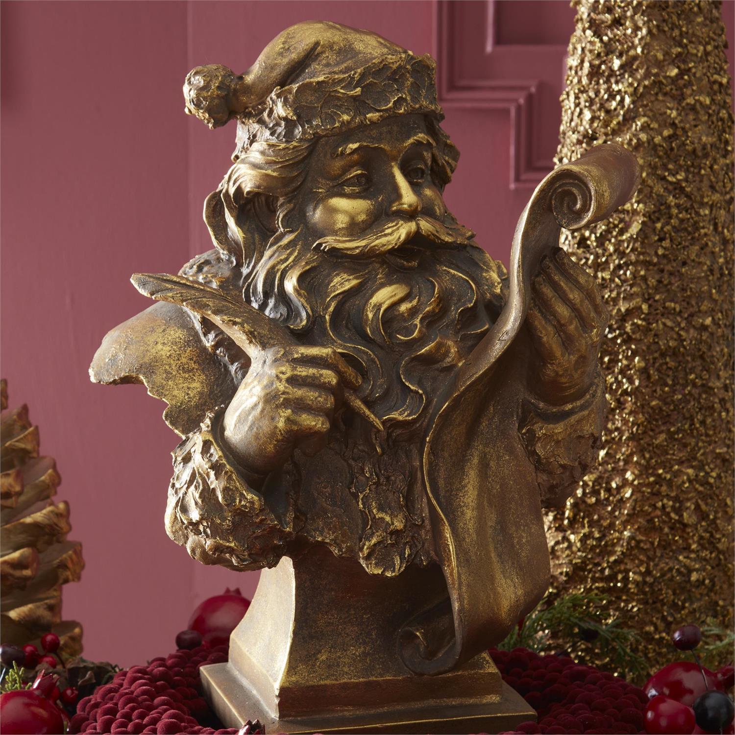 18" Gold Resin Santa Holding List