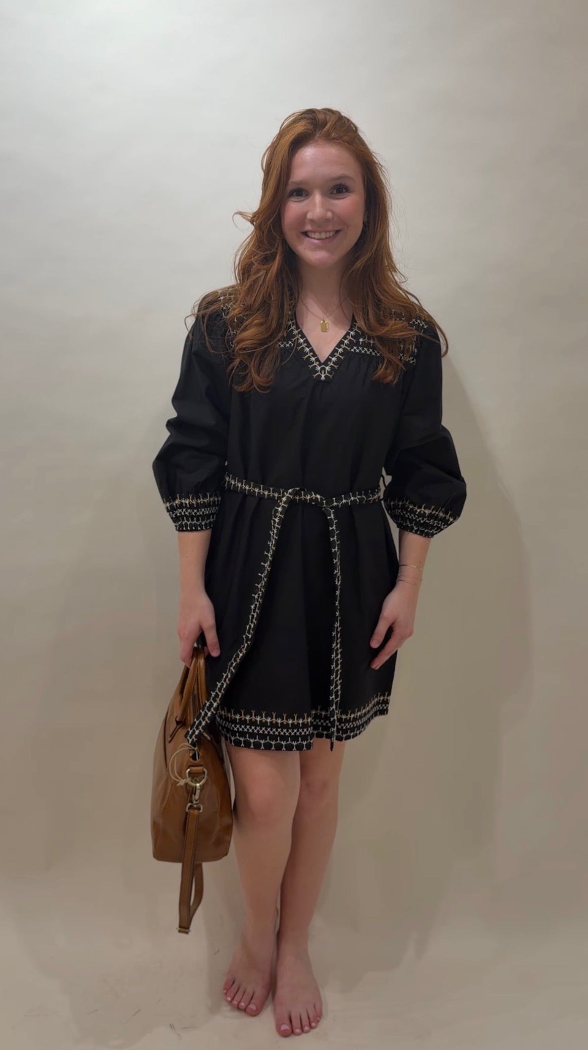 Embroidered Puff-Sleeve Minidress