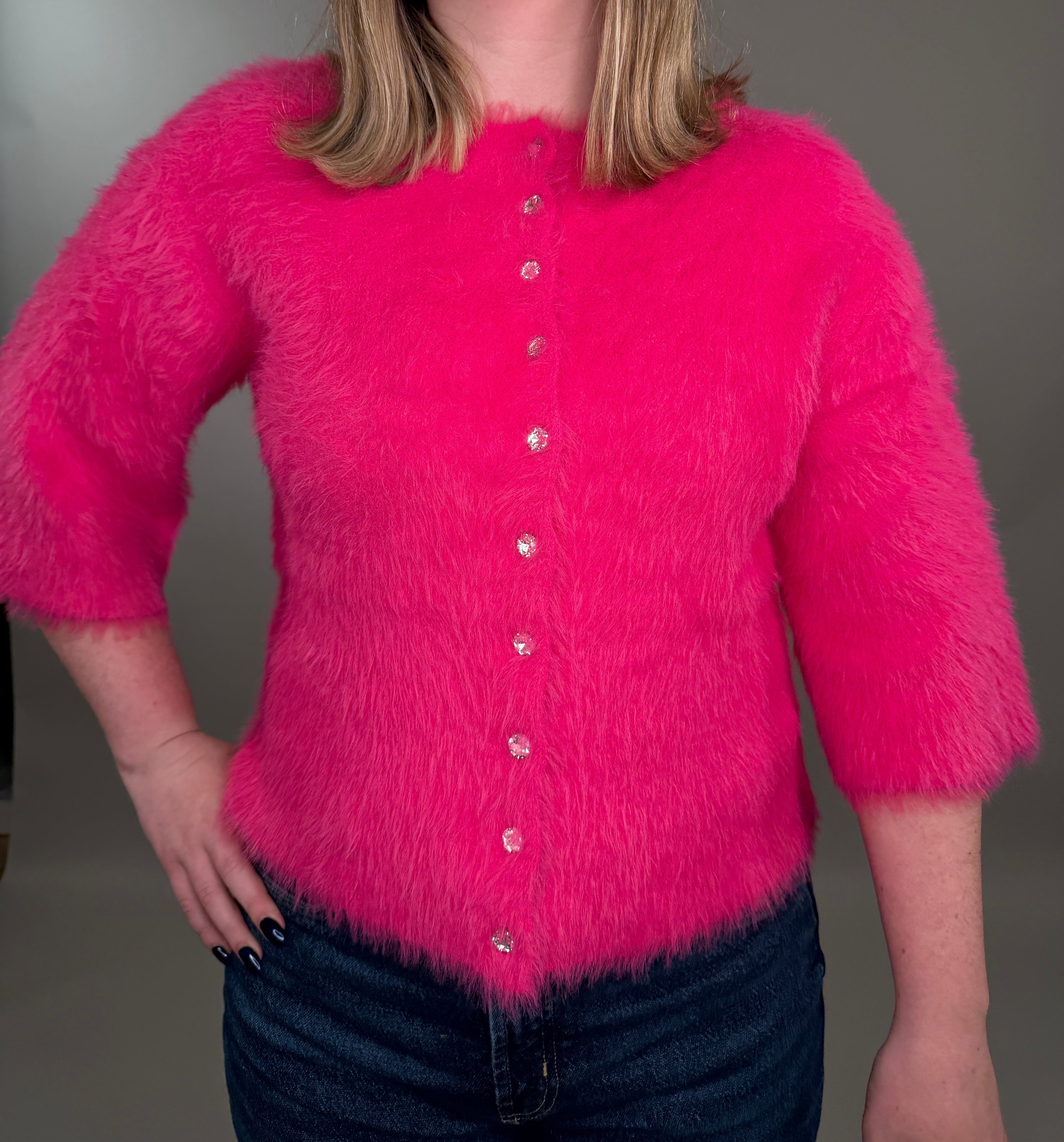 Fuzzy Statement Knit Short-Sleeve Cardigan