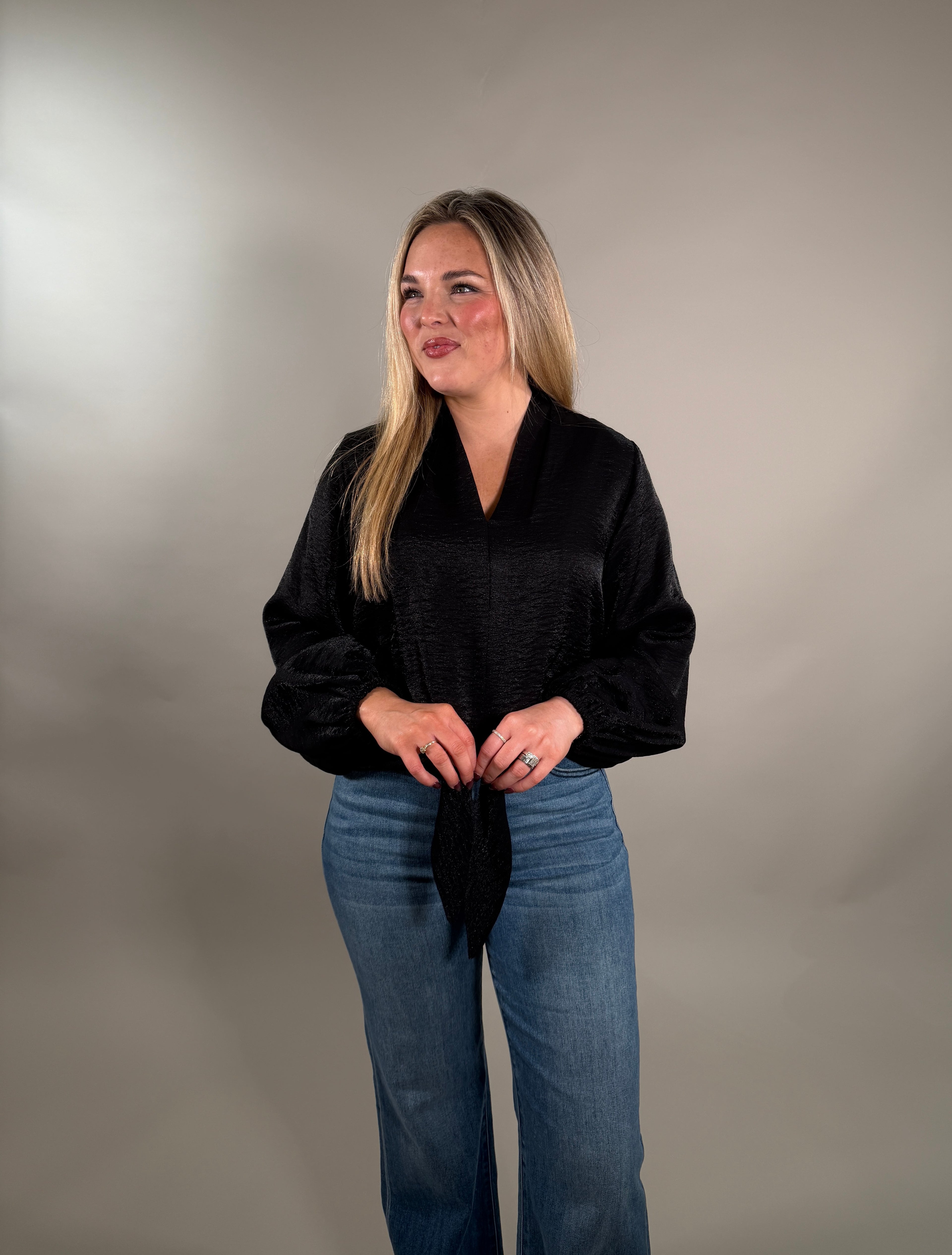 Black Scarlet Tie Front Top