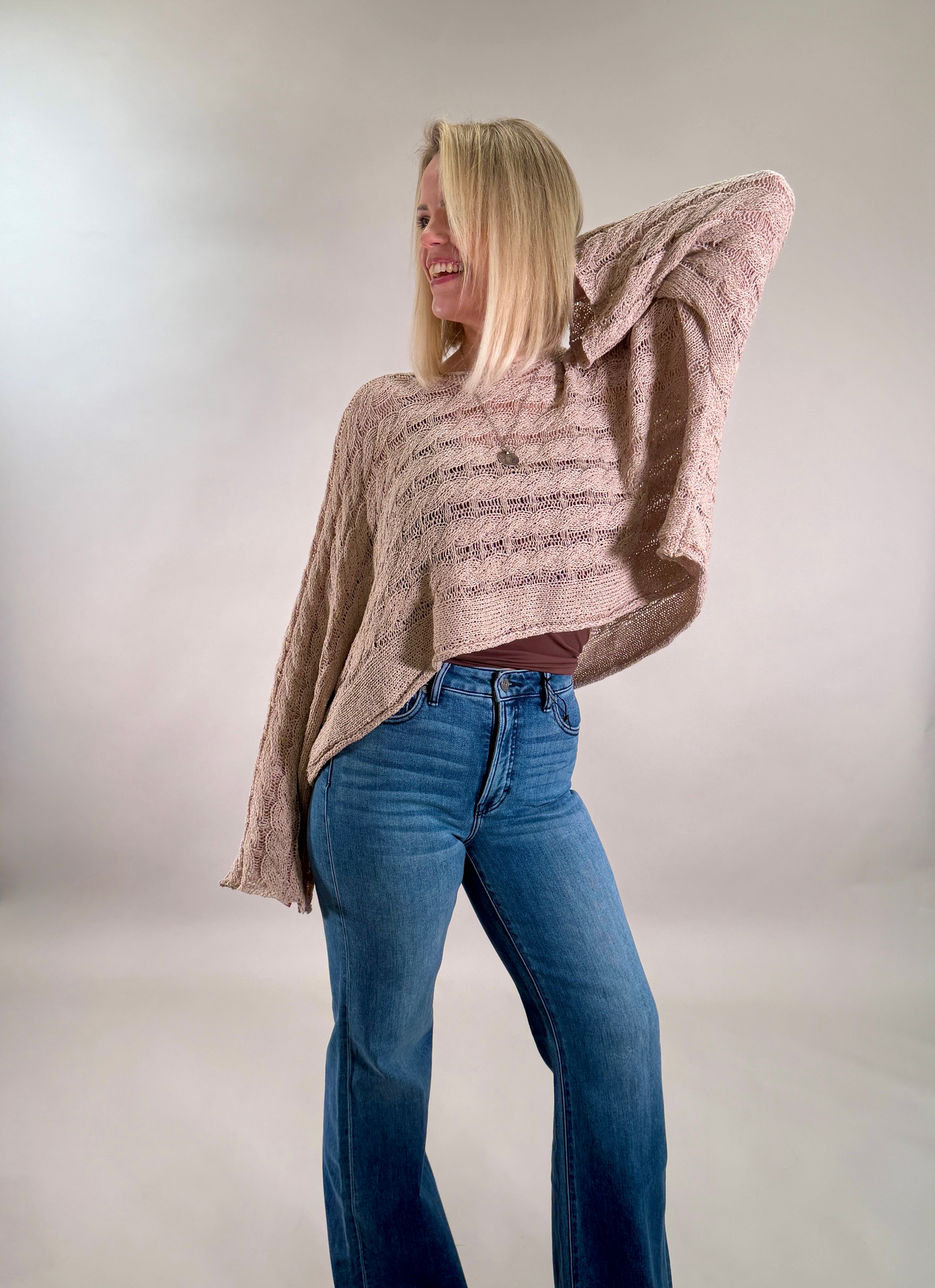 Airy Cable Knit Poncho-Style Sweater