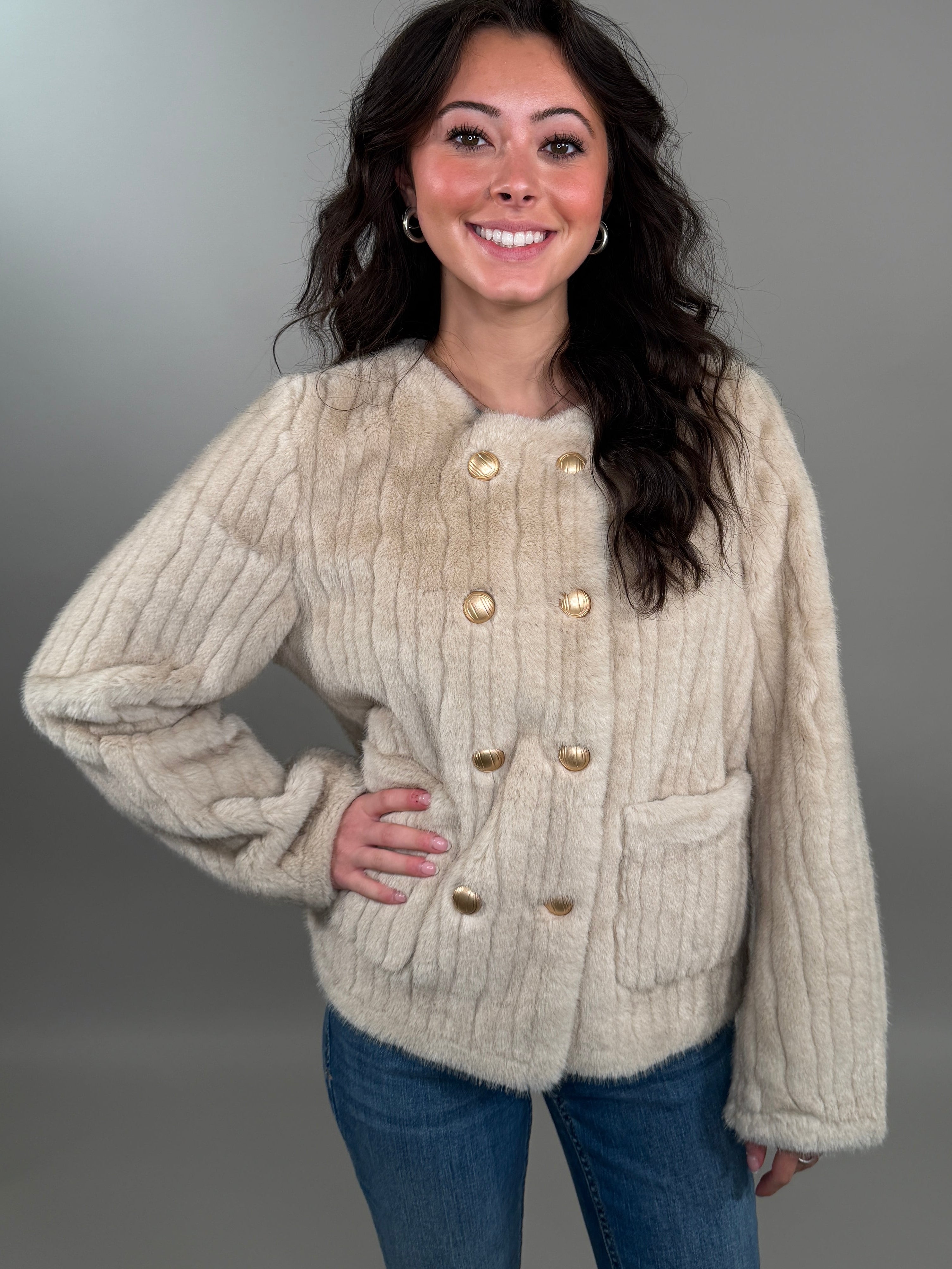 The Luxe Double-Breasted Faux Fur Jacket