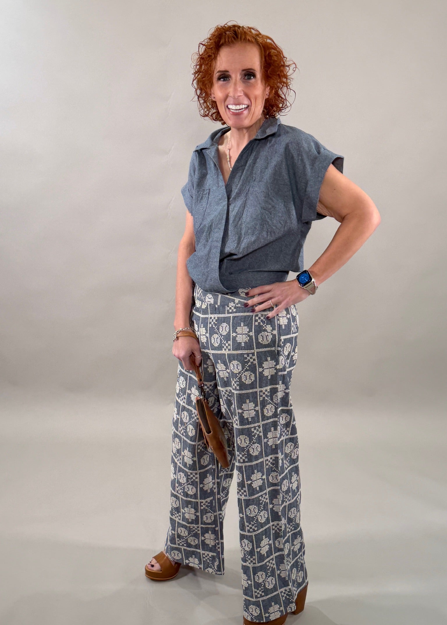 Embroidered Wide-Leg Trousers