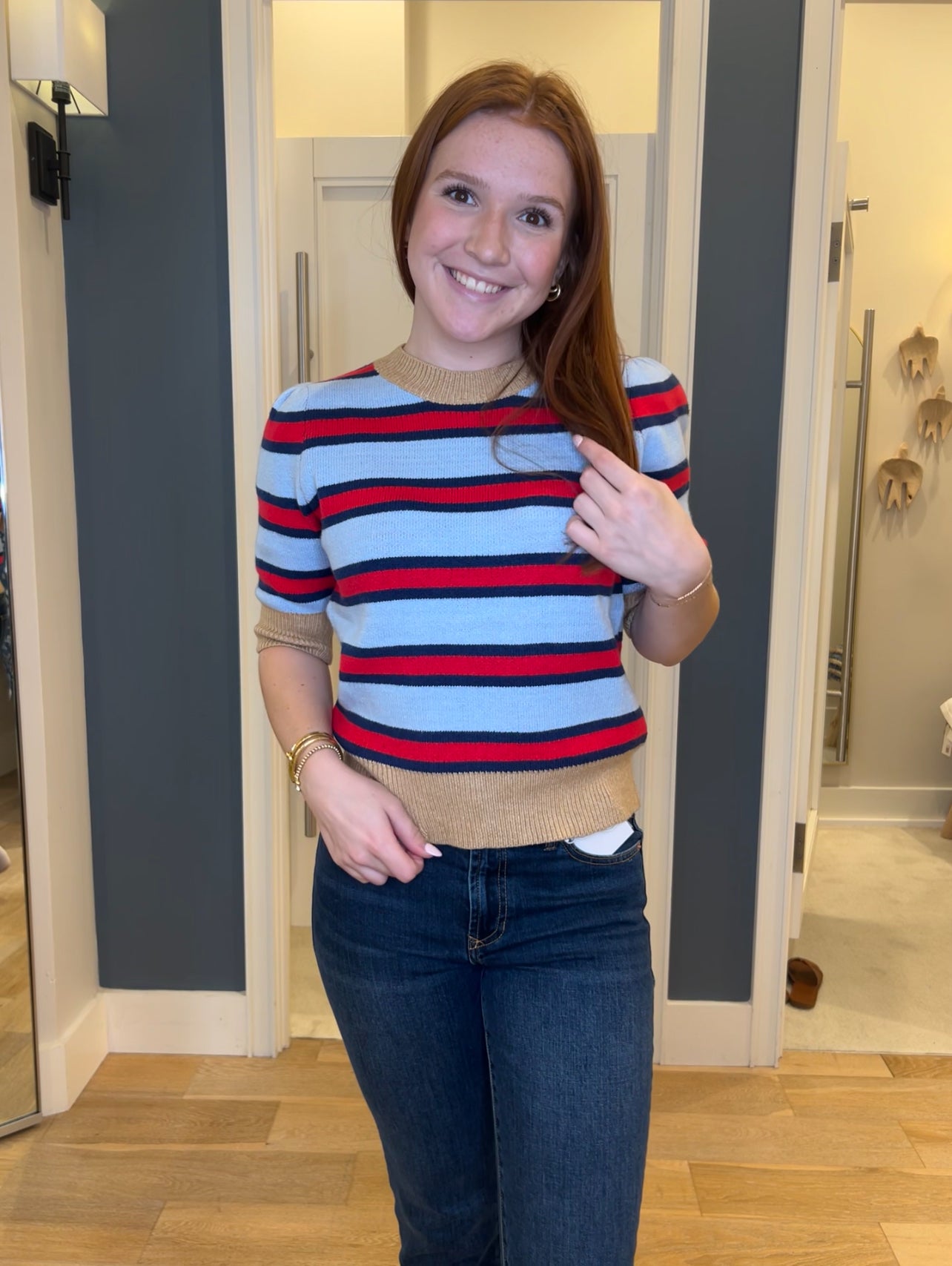 Short Sleeve Striped Knit Top