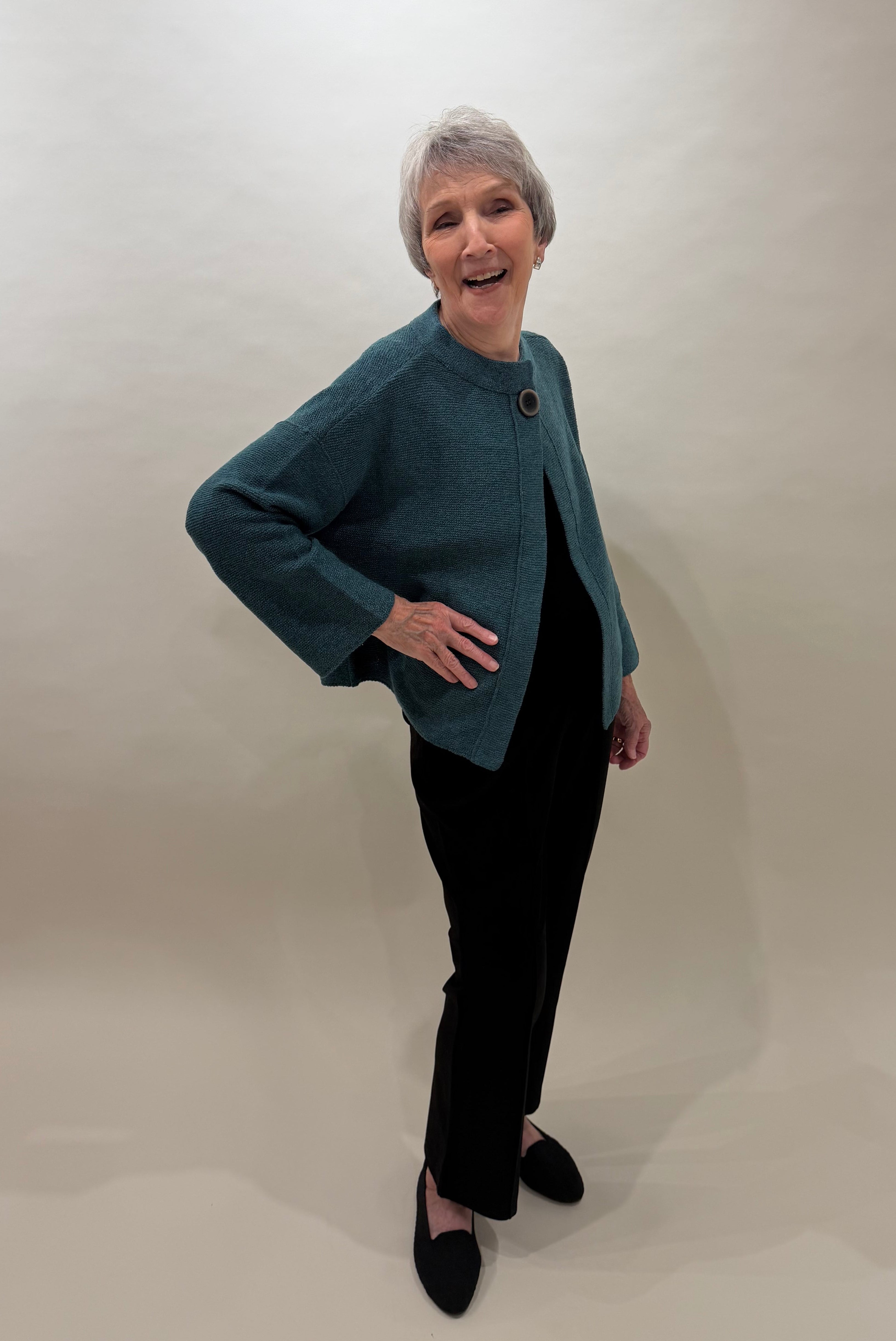 Cozy Textured Teal Knit Cocoon Cardigan