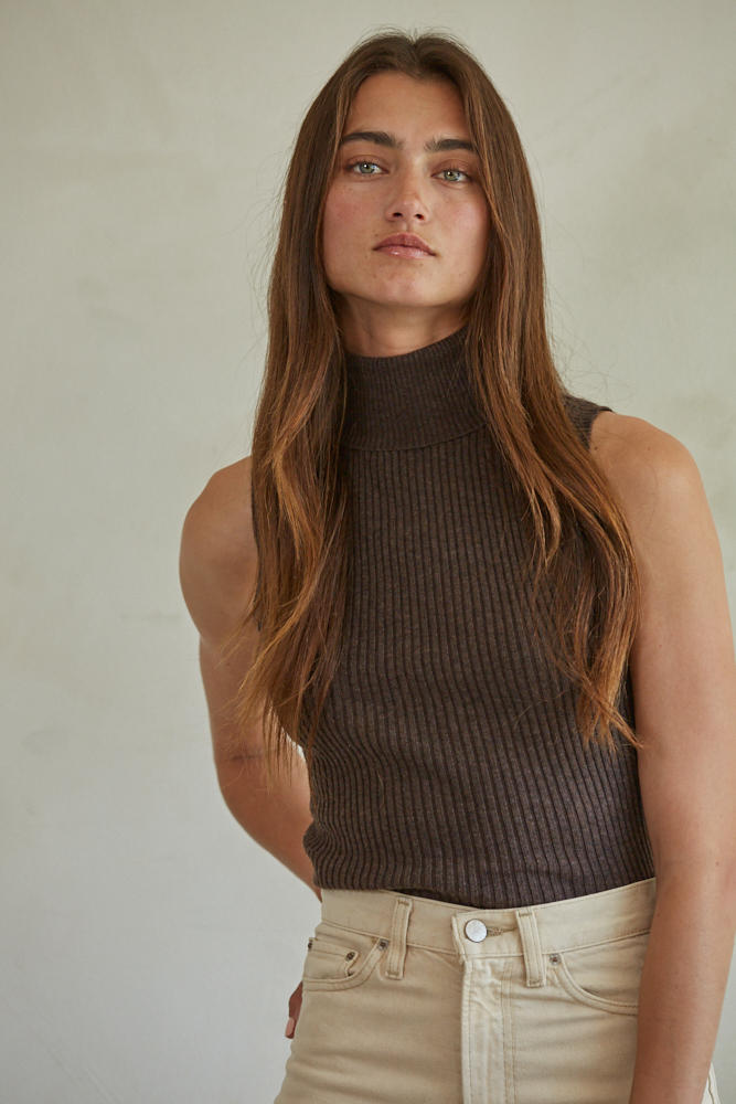 Ribbed Sleeveless Turtleneck Top