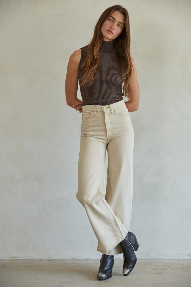 Ribbed Sleeveless Turtleneck Top