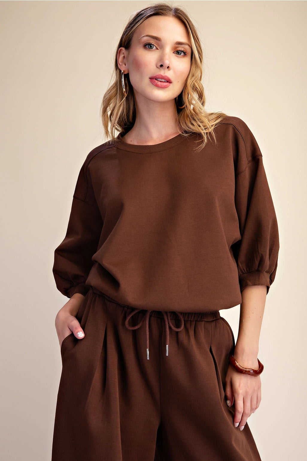 Bubble-Sleve Crewneck Sweatshirt