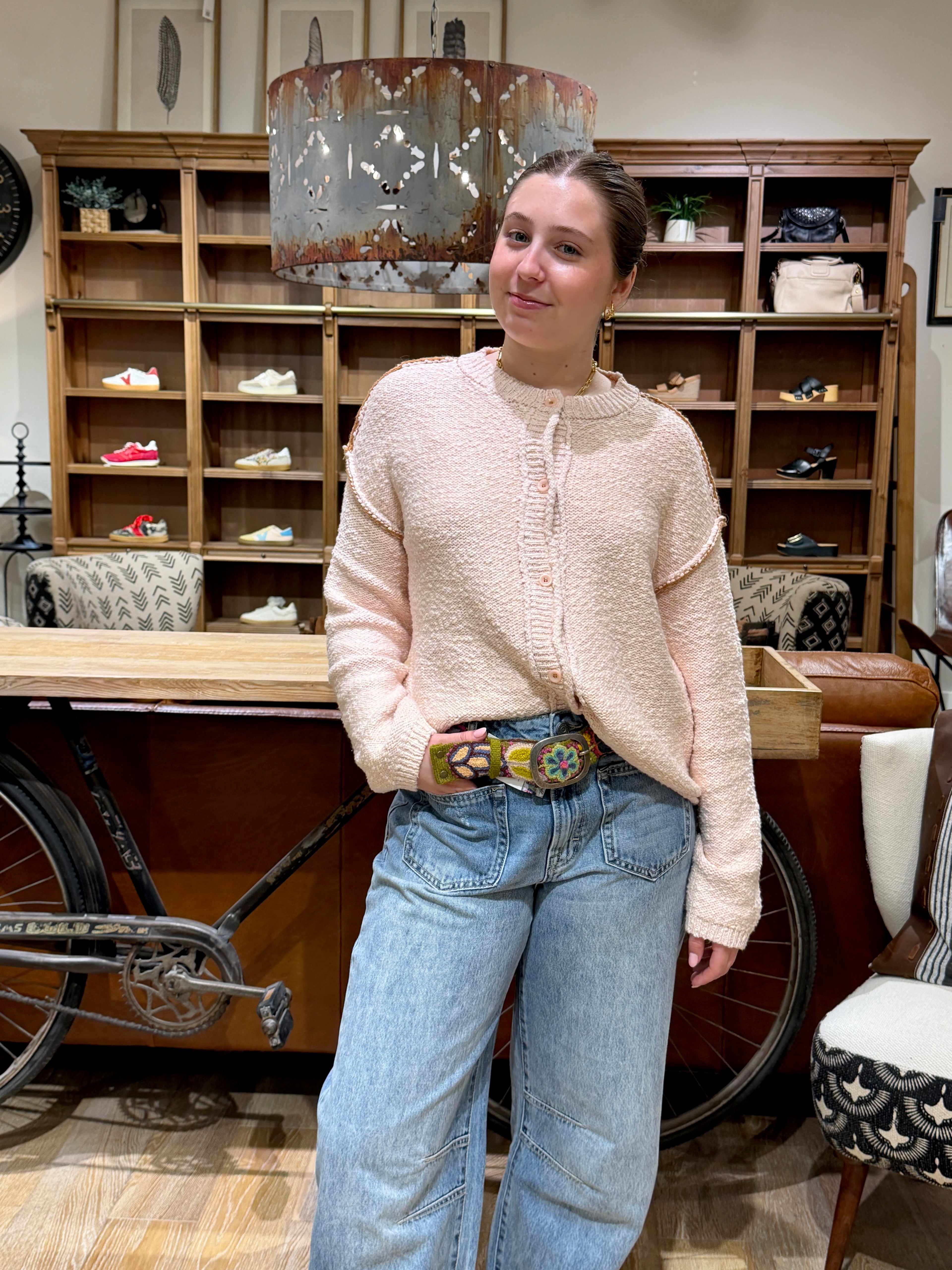 Contrast Stitch Cardigan Sweater