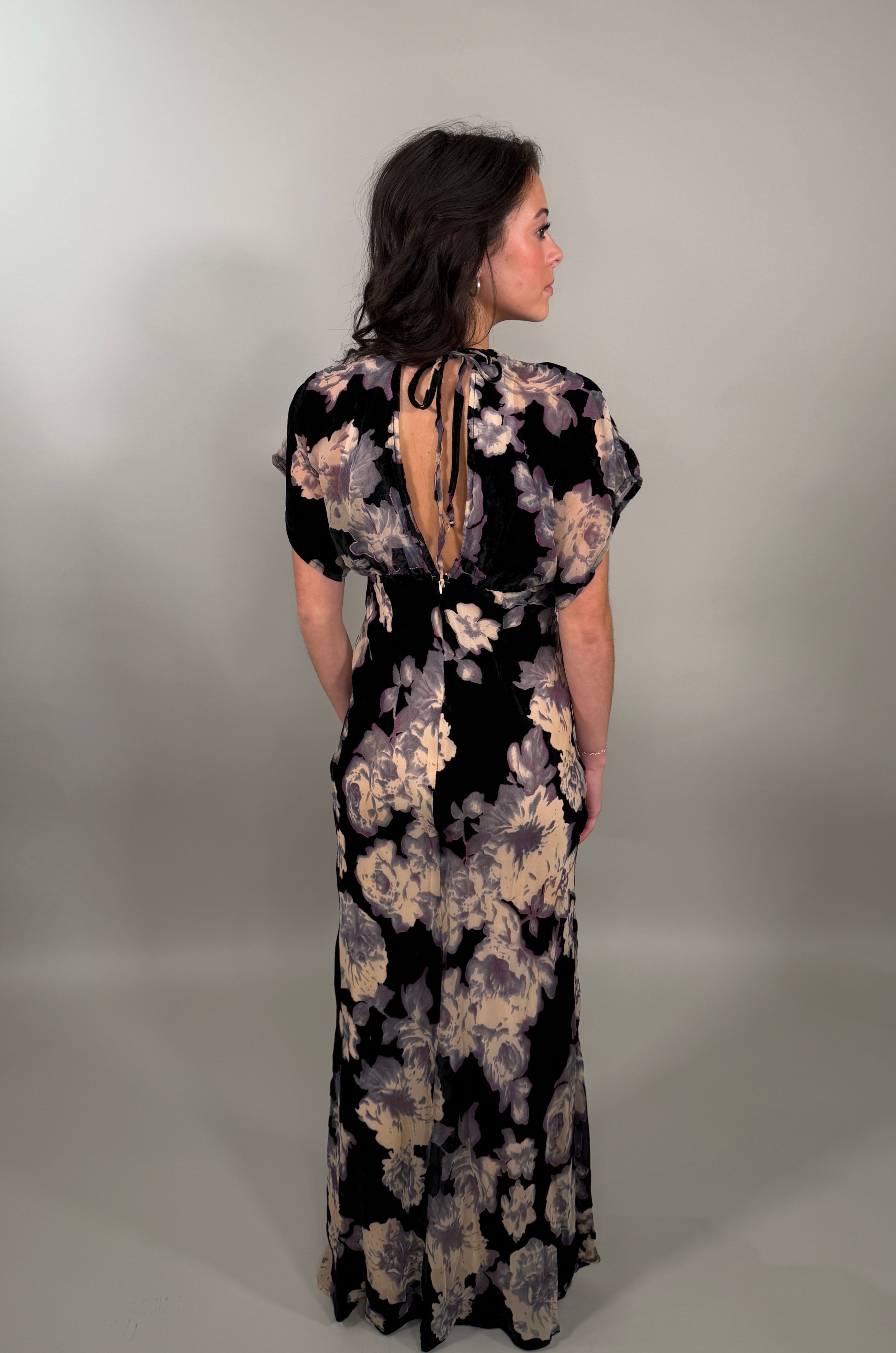 The Elegant Floral Velvet Maxi Dress