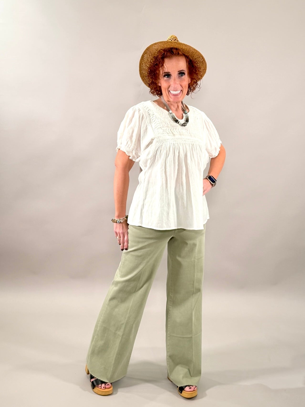 Breathable Embroidered Monochrome Blouse