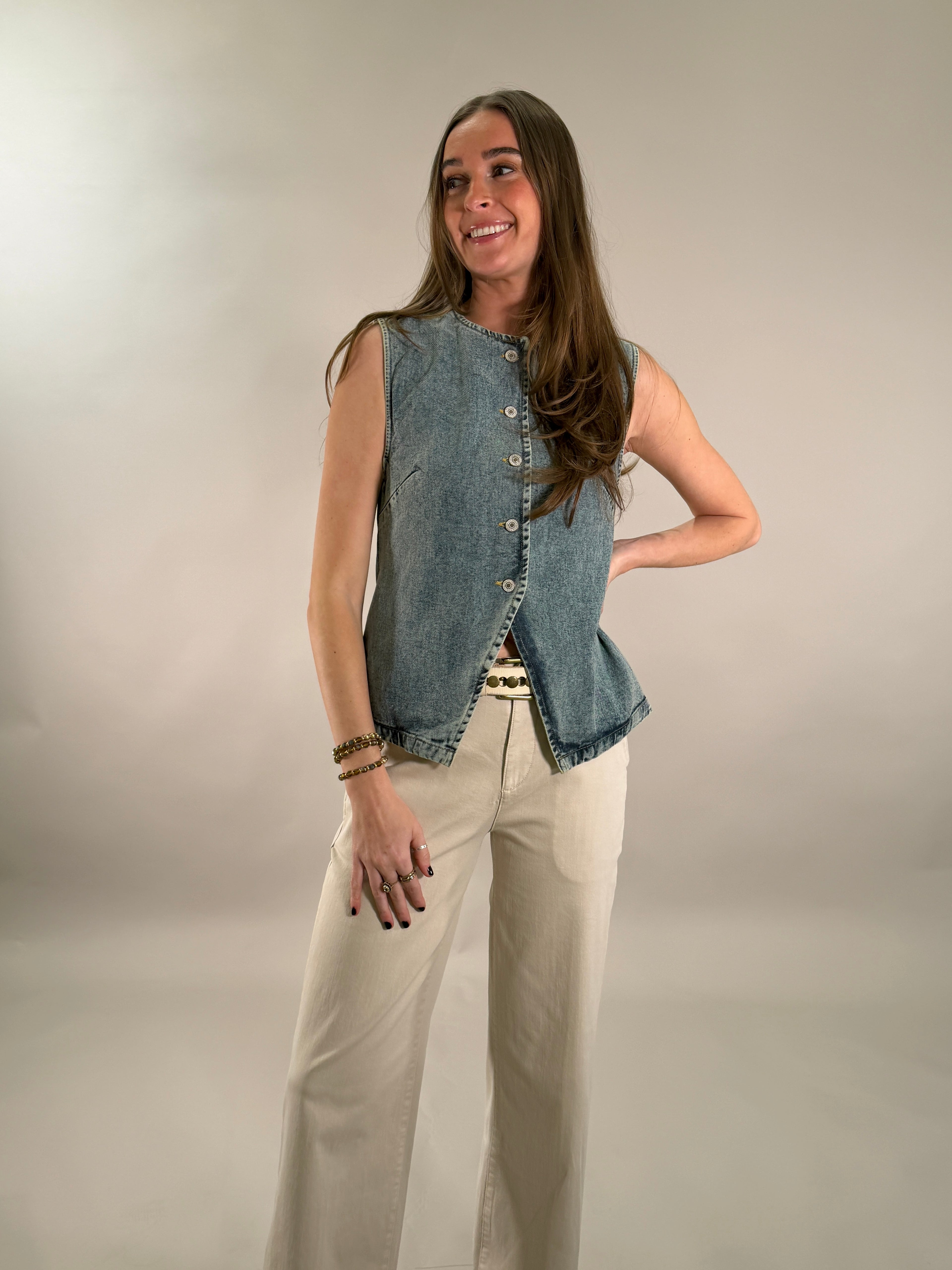 Vintage-Wash Denim Vest