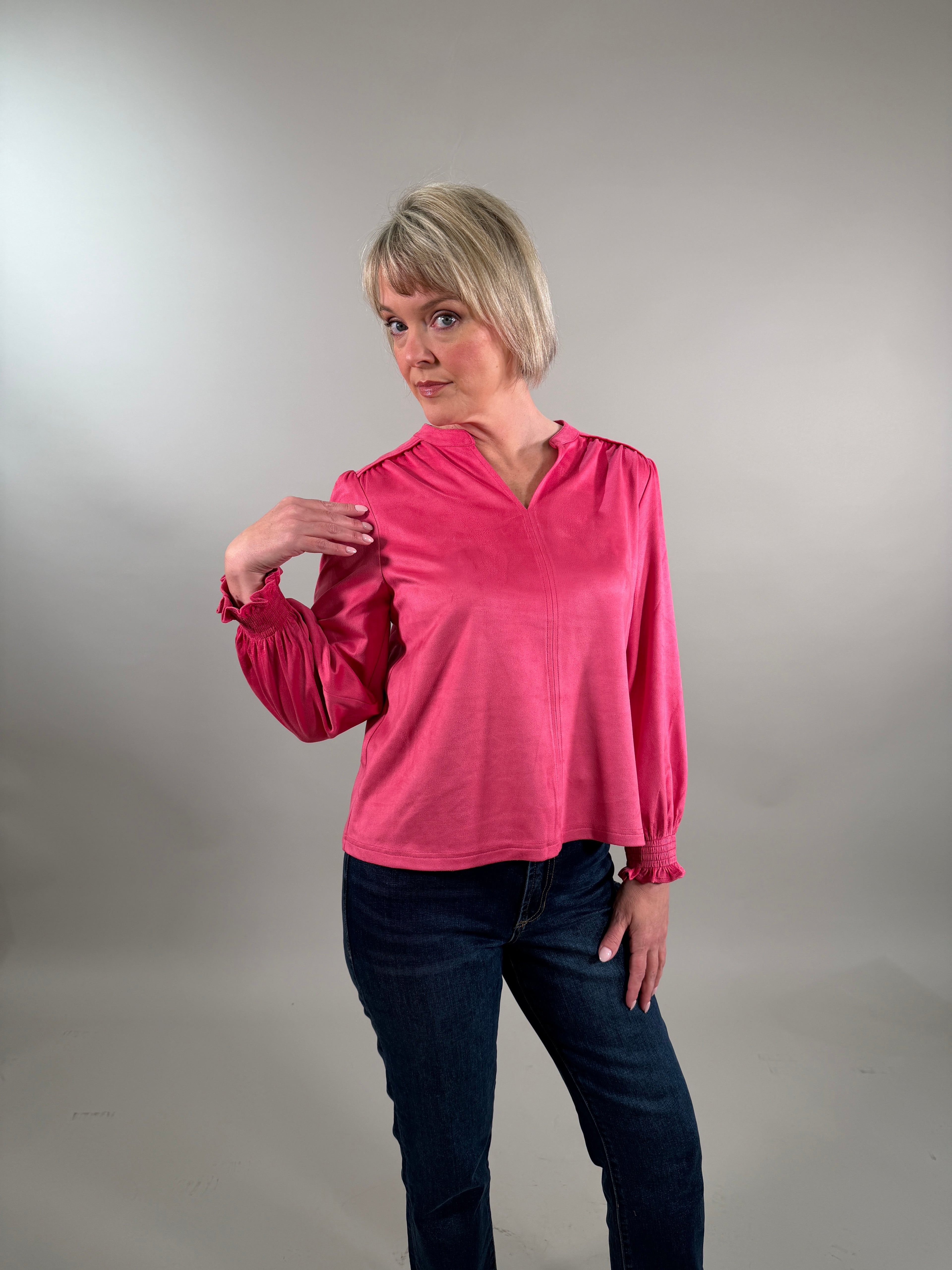 Sueded Texture V-Neck Blouse