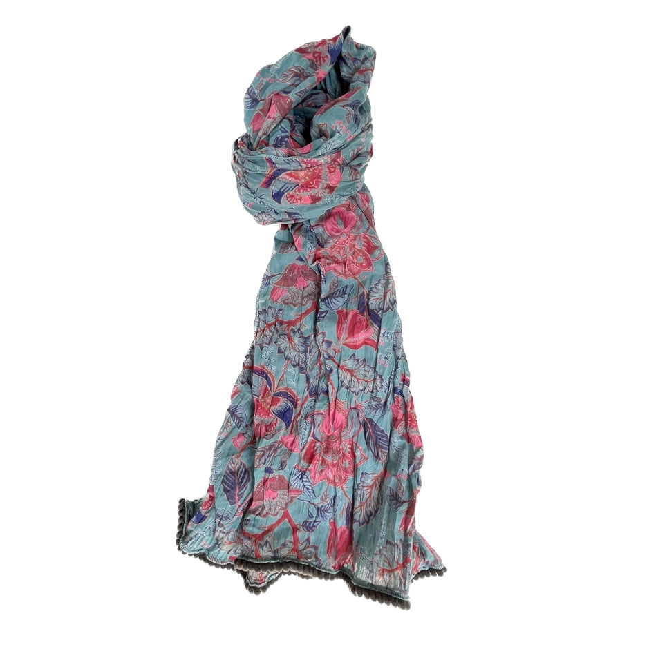 Taj Blue Crinkled Cotton Scarf