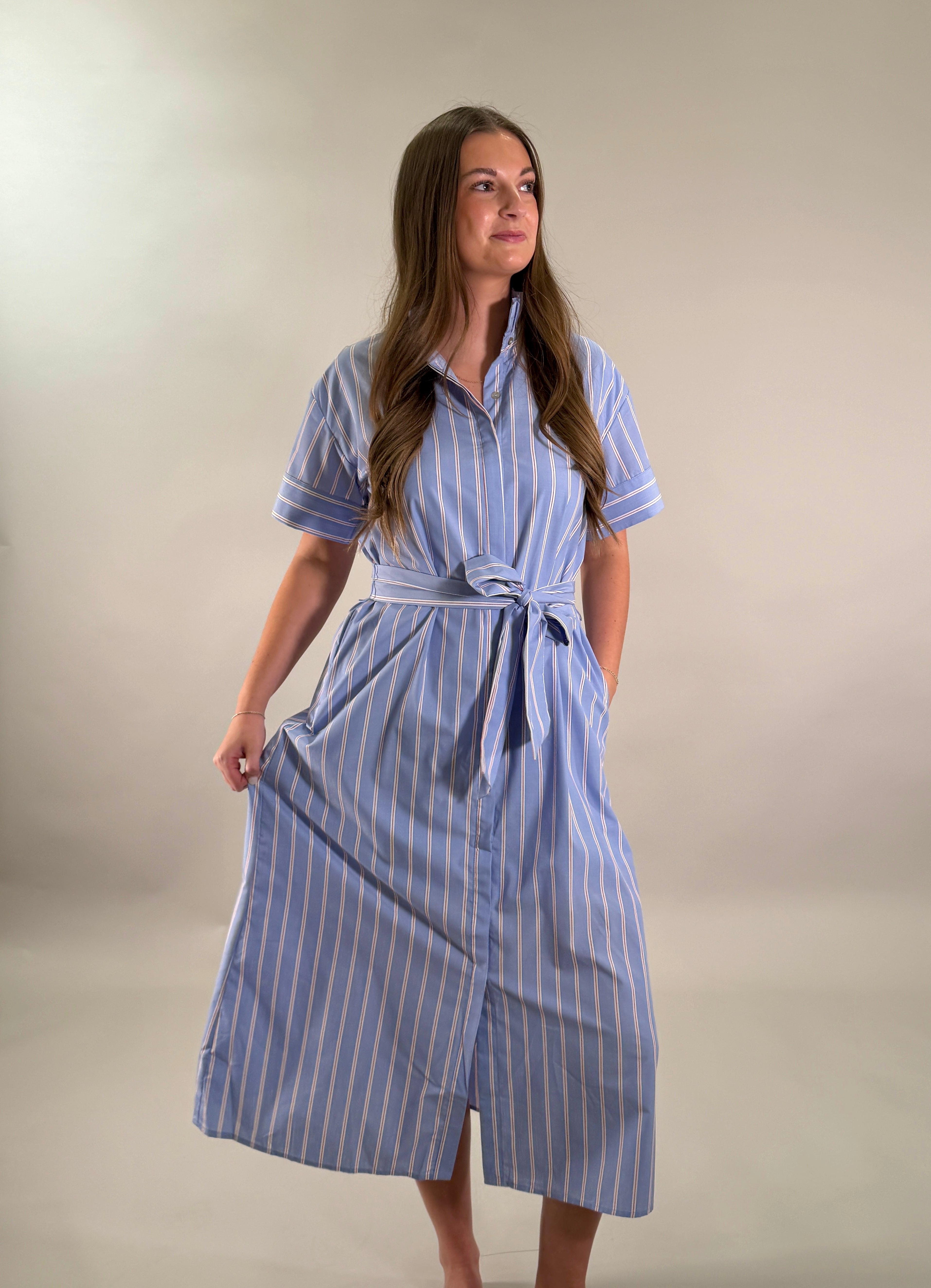 The Seaside Stripe Midi Shirtdress