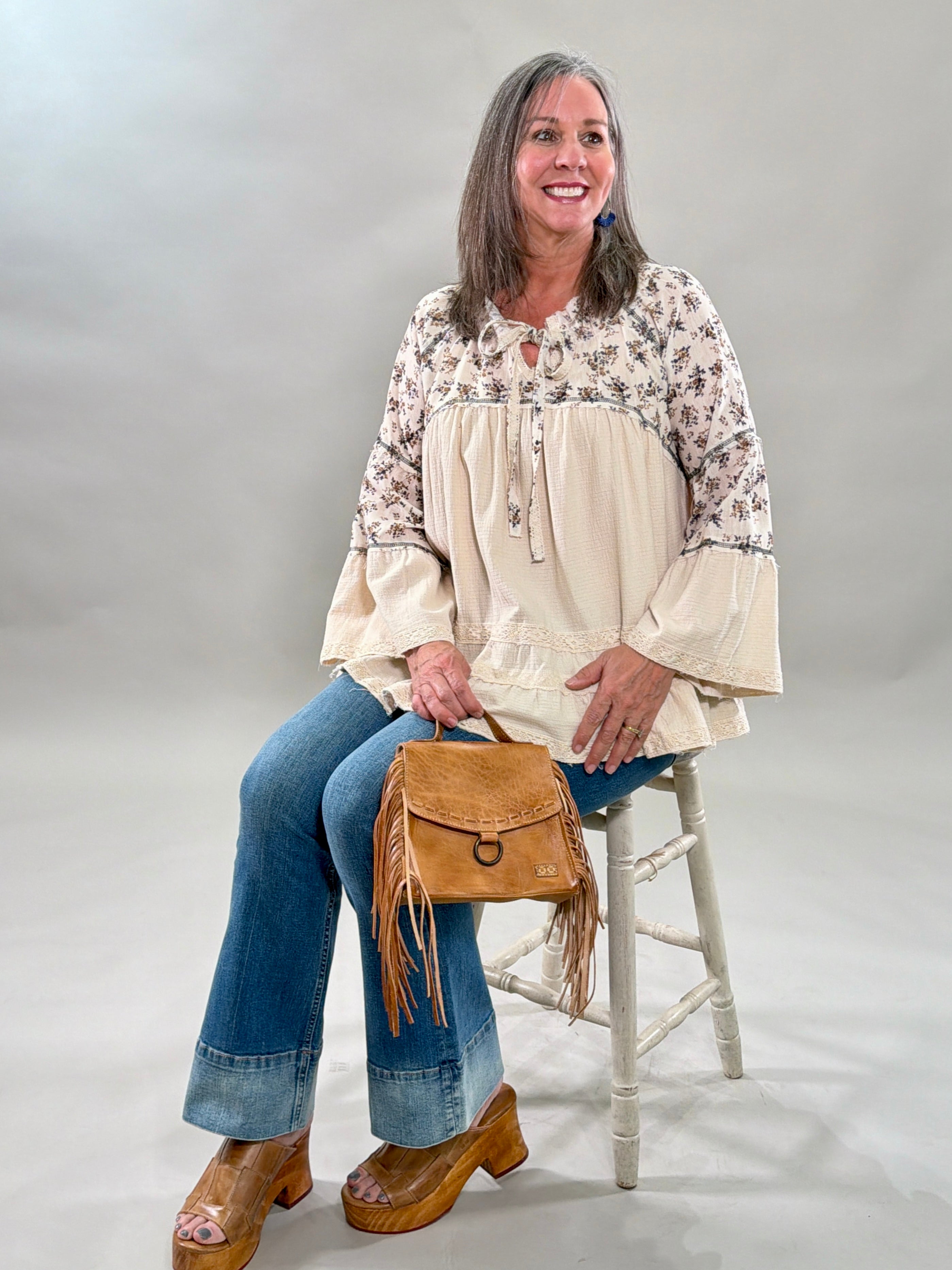 Mixed Media Floral Embroidered Blouse
