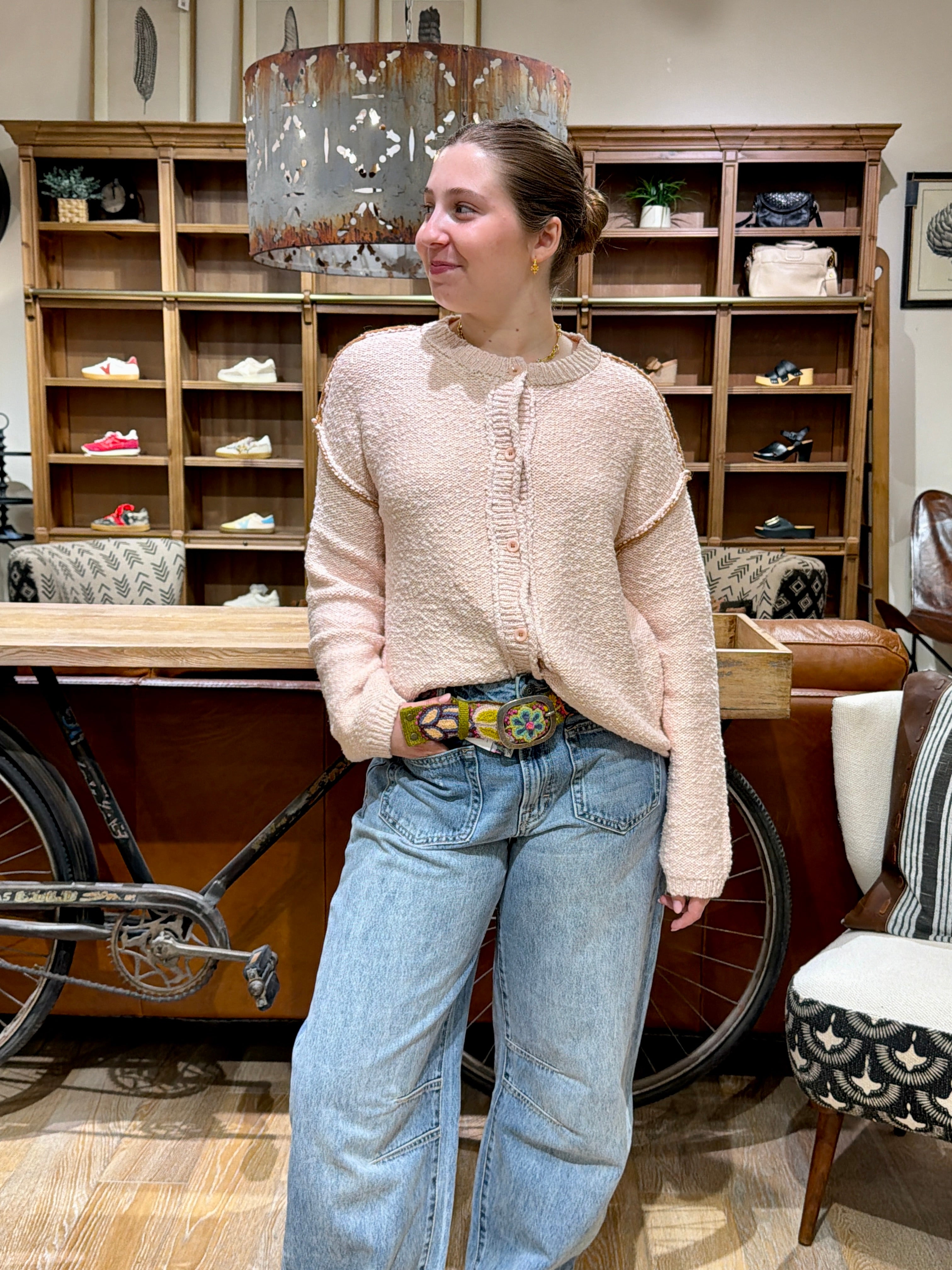 Contrast Stitch Cardigan Sweater