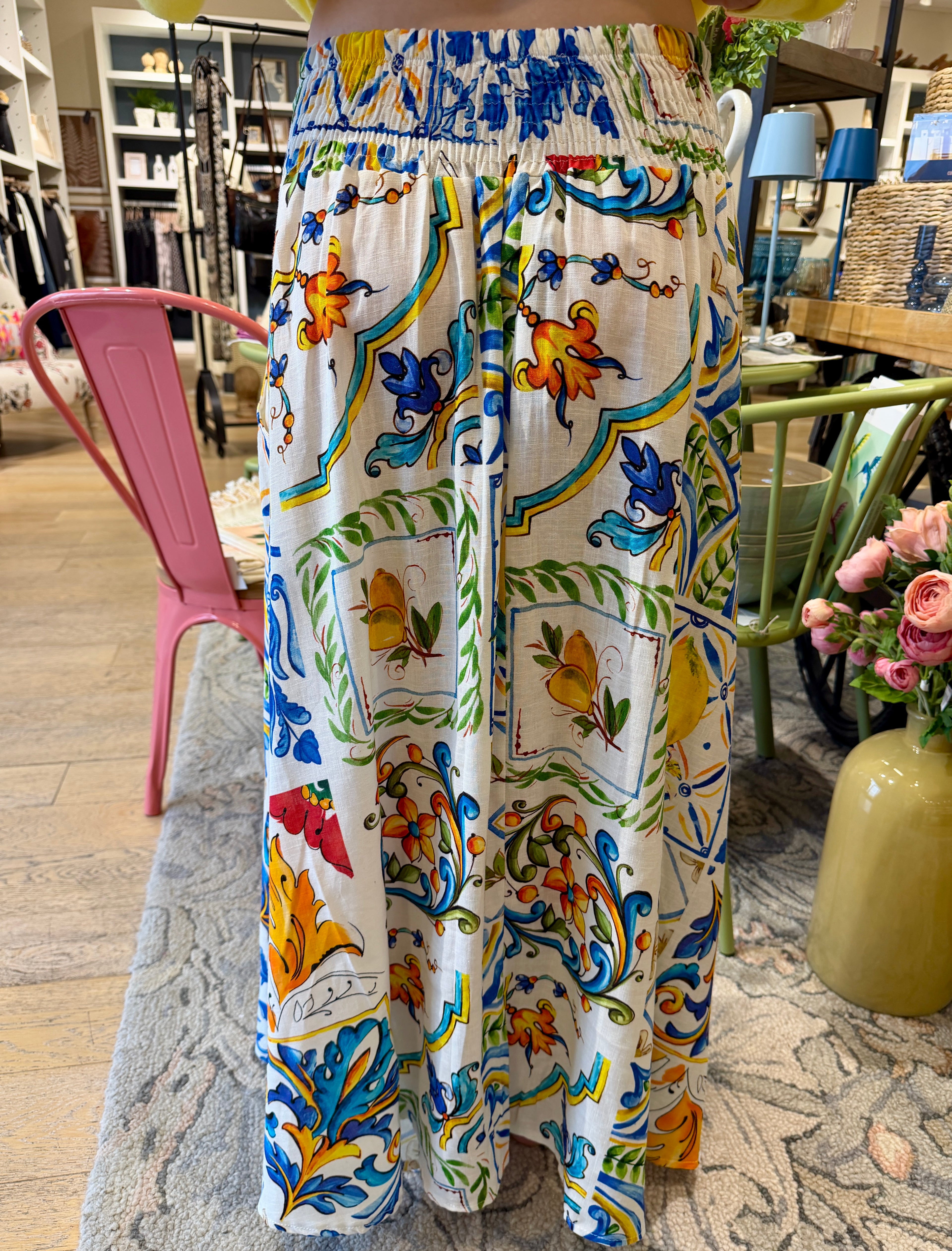 Amalfi Tile Linen-Blend Maxi Skirt