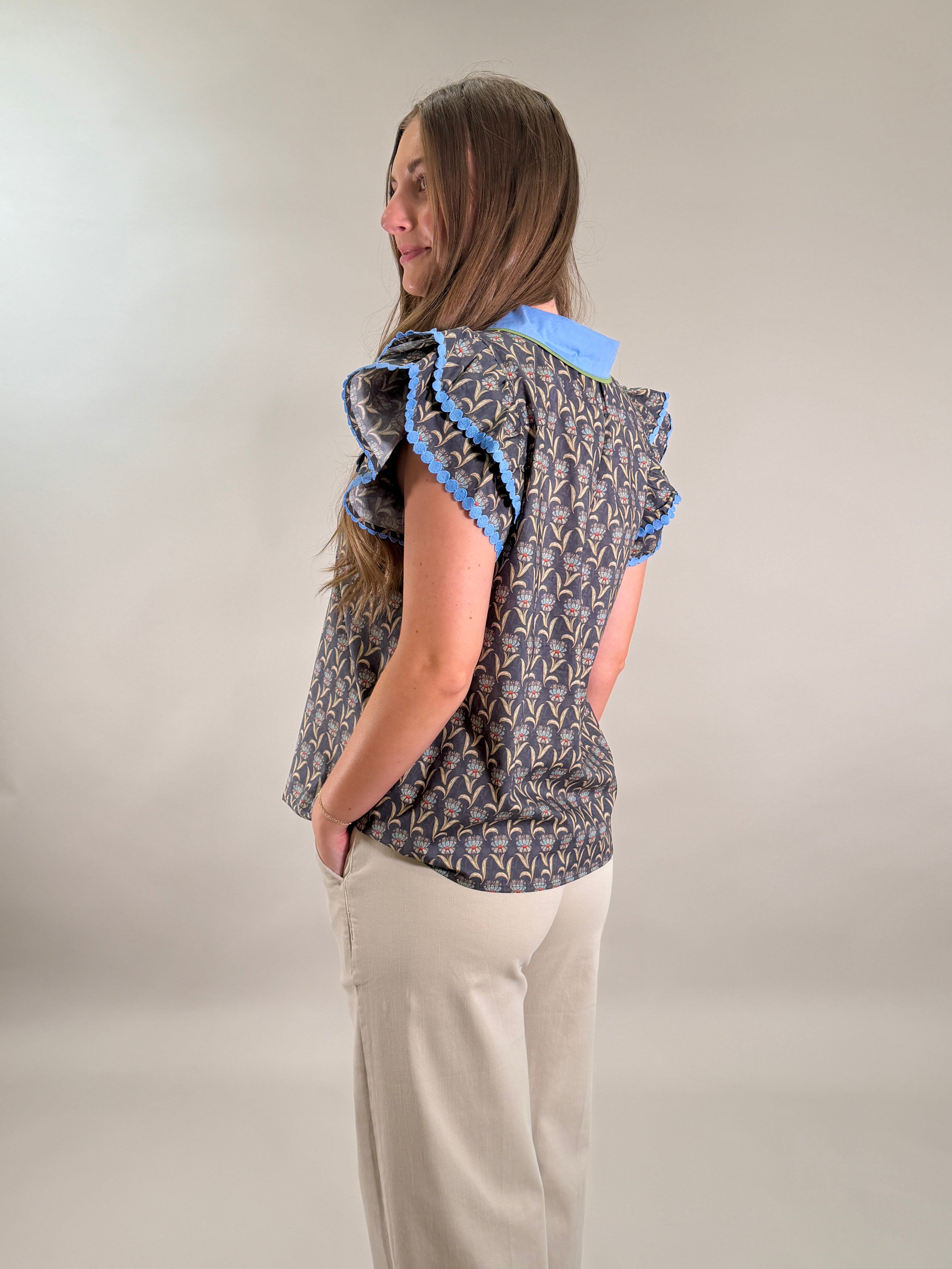 Midnight Floral Flutter Sleeve Top