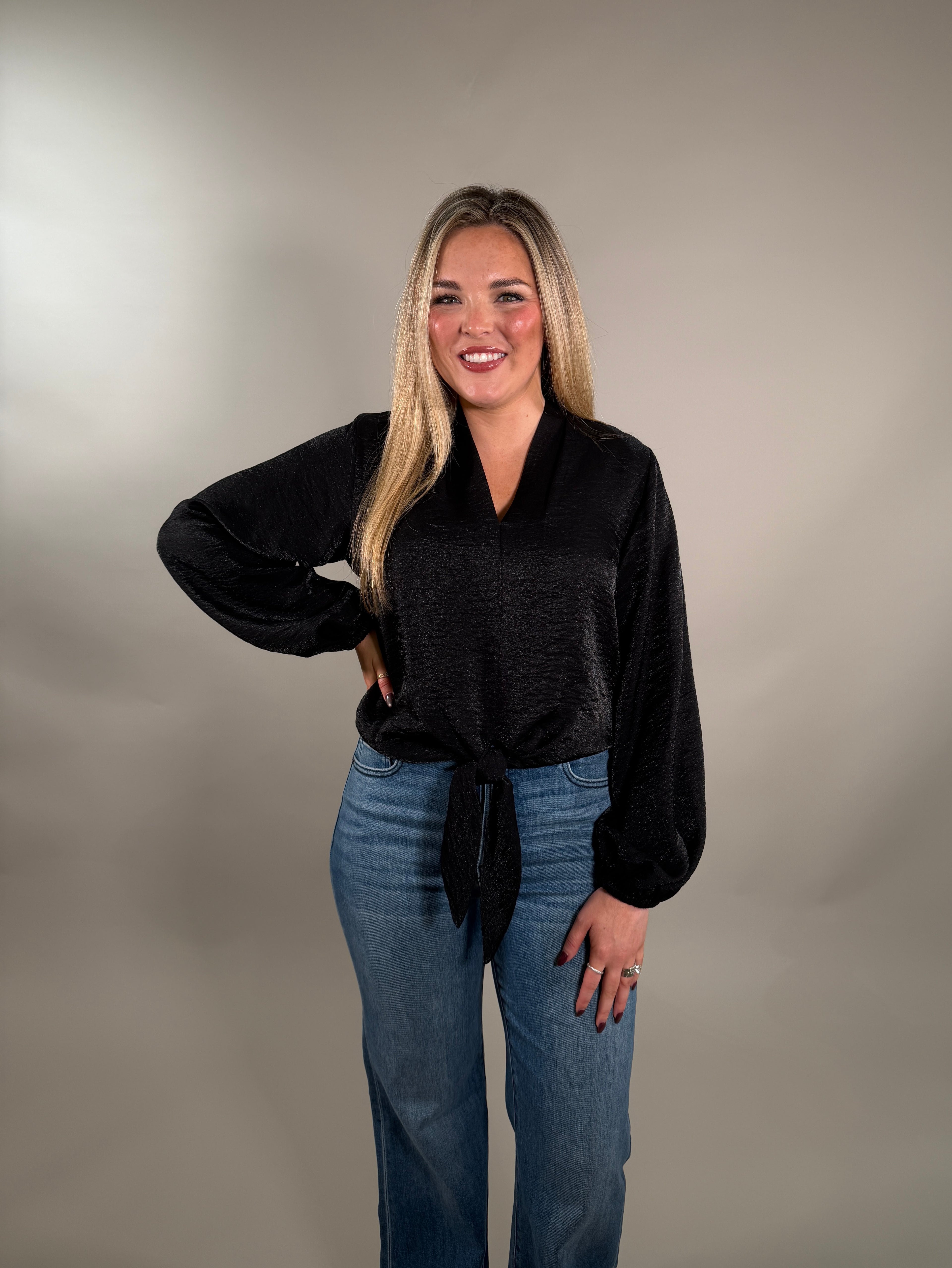 Black Scarlet Tie Front Top