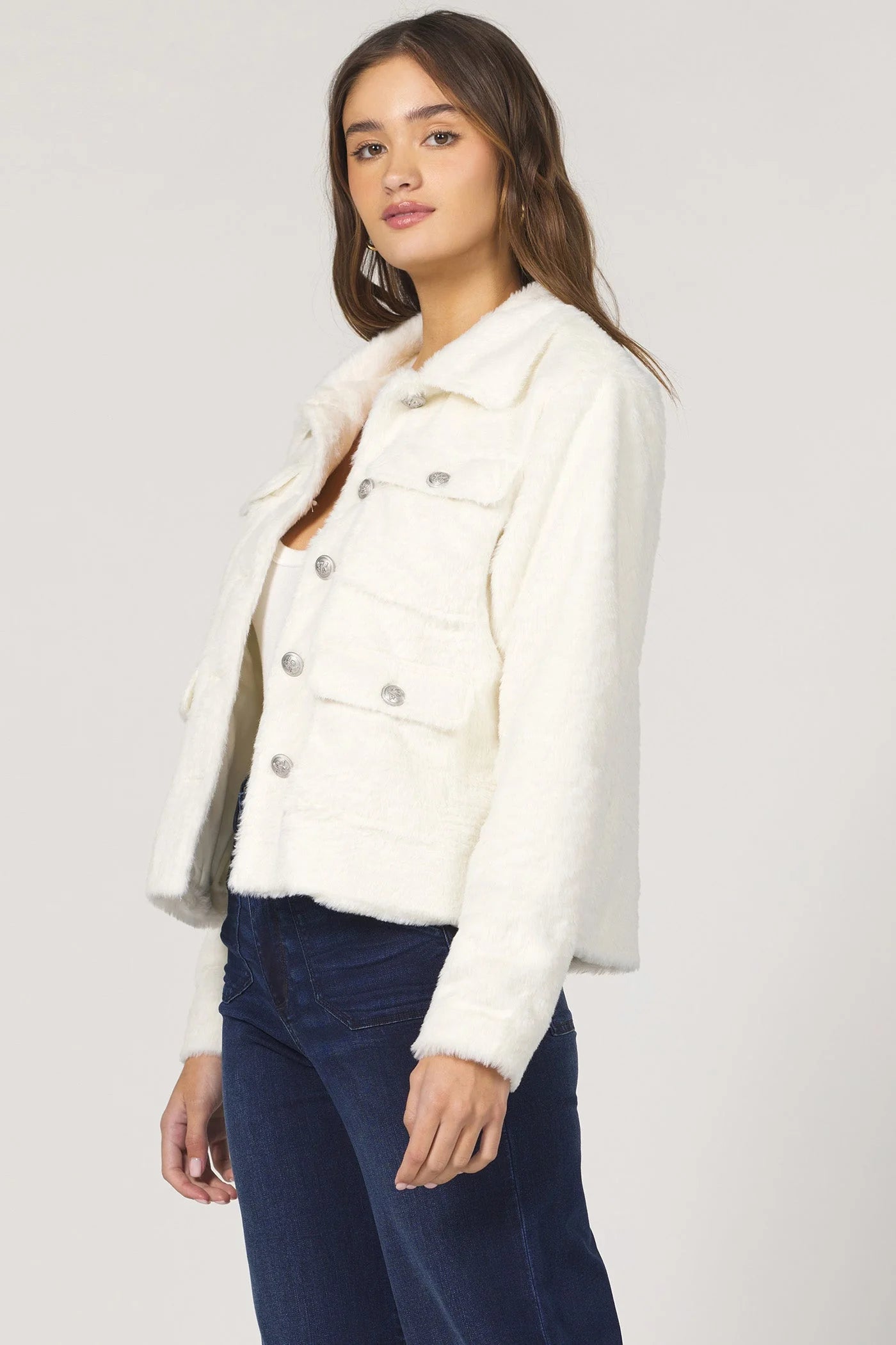 Soft Cream Sherpa Button-Front Jacket