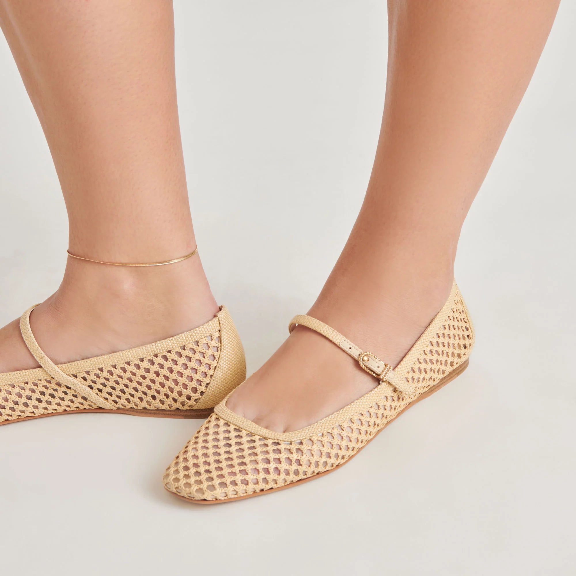 Reyes Ballet Flats in Light Natural Woven Raffia