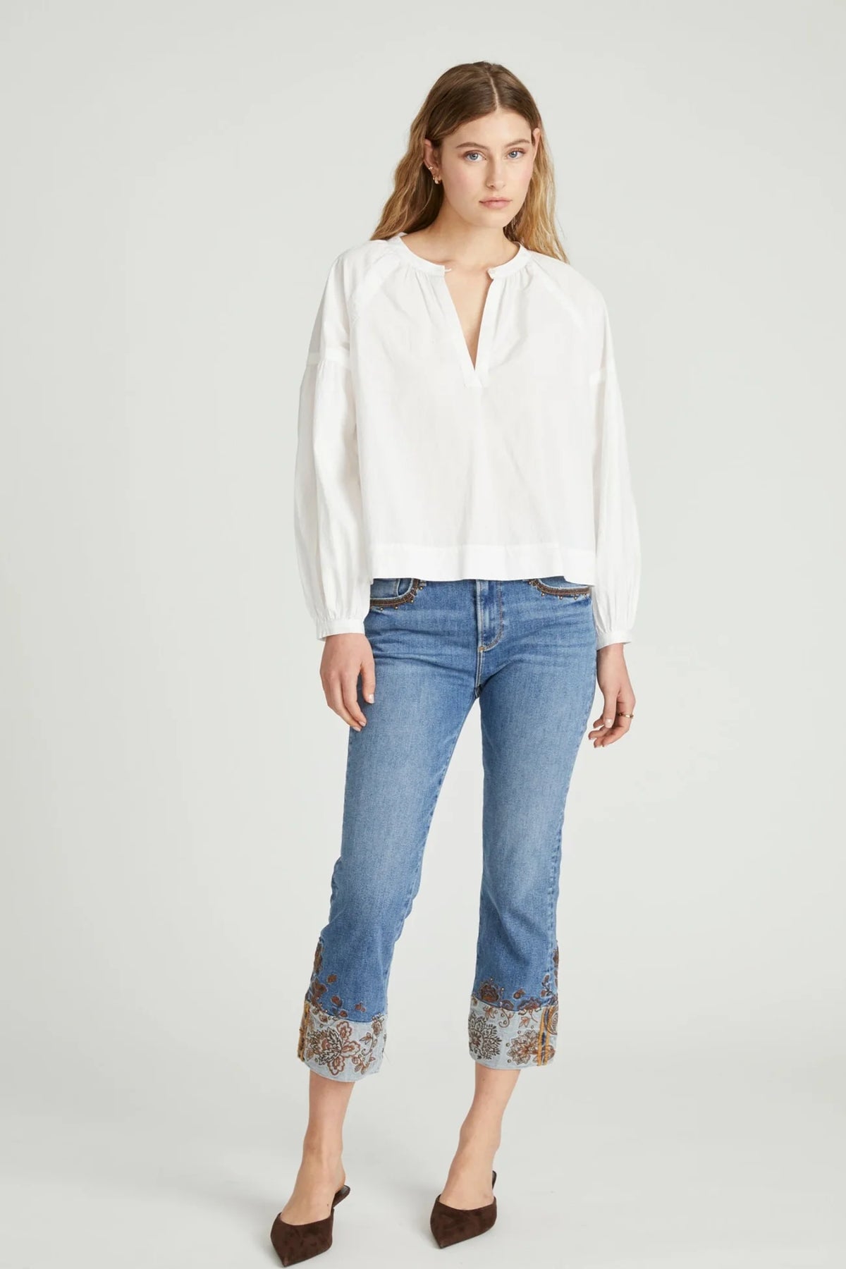 Paisley Petal Straight Cropped Cuffed Jeans