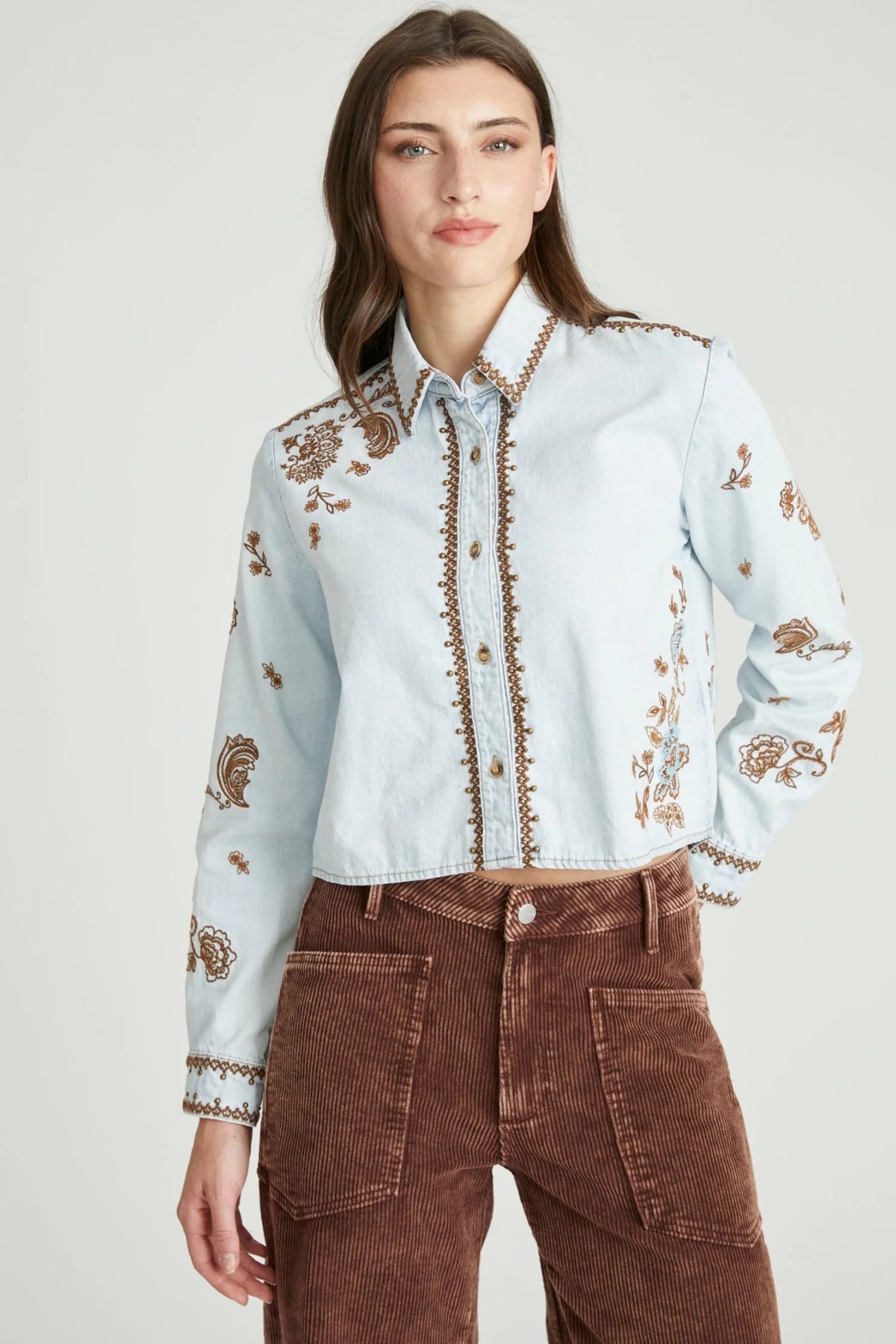 Paisley Embroidered Denim Shirt
