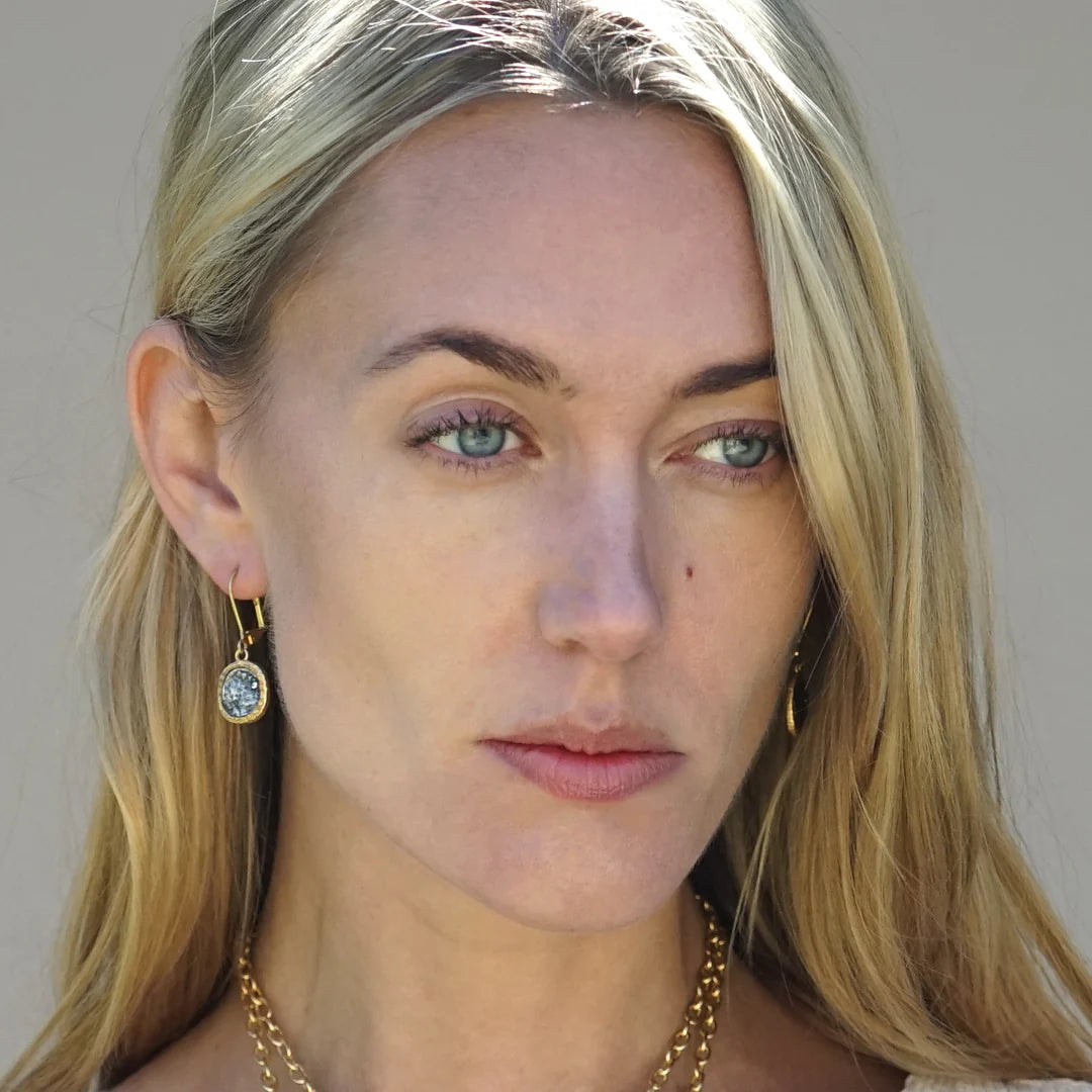 Gold Pavia Coin and Frame Dangle Earrings